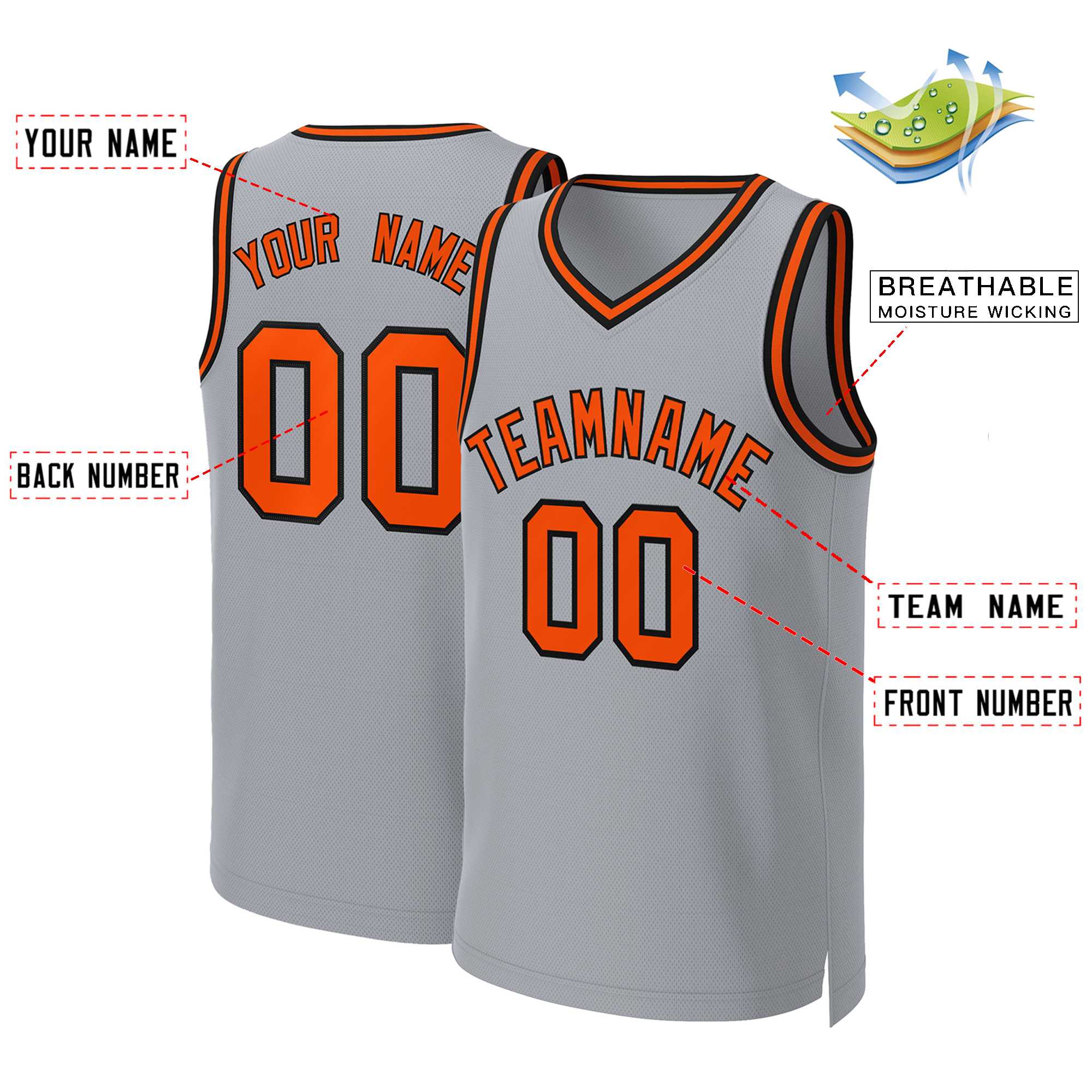 Custom Gray Orange-Black Classic Tops Basketball Jersey