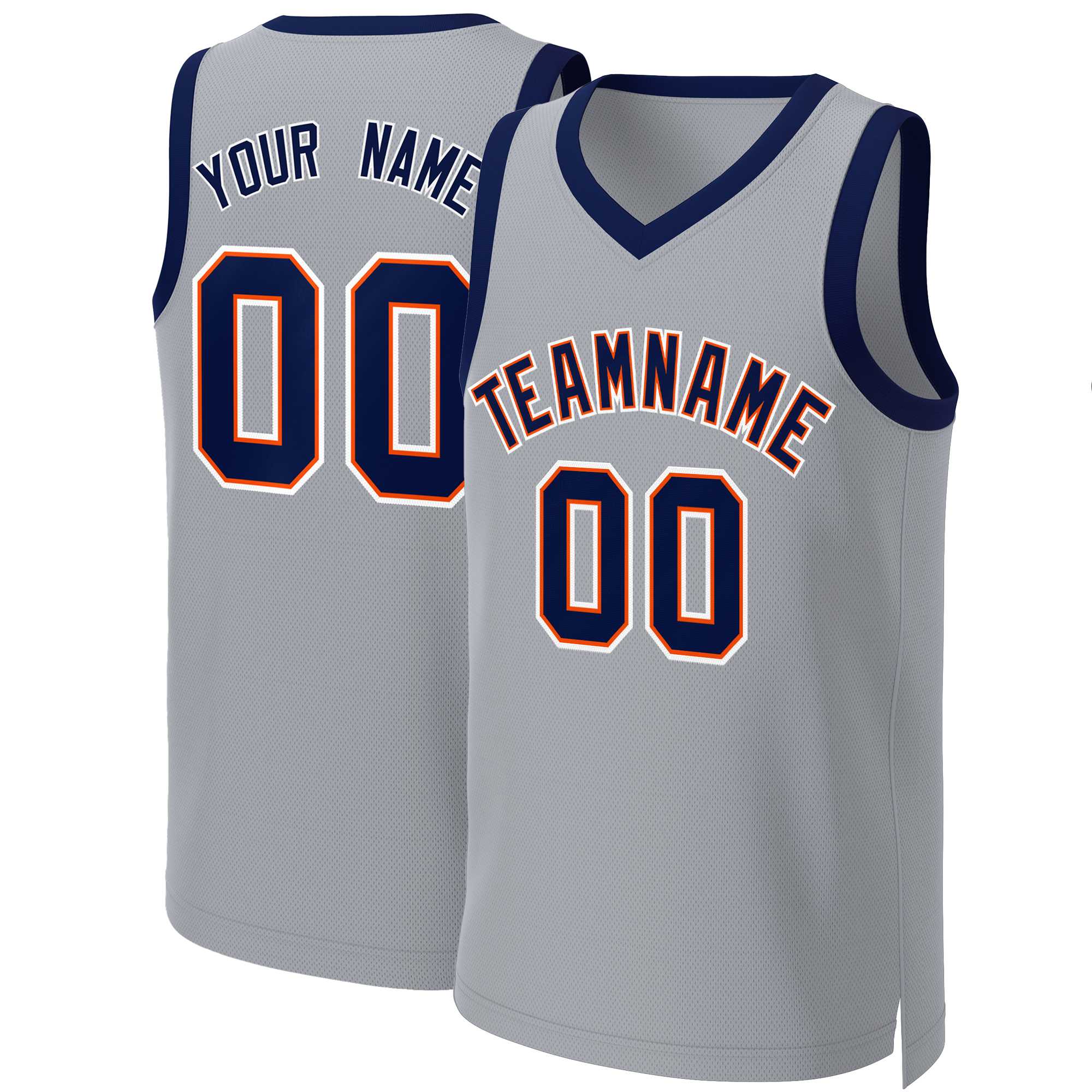 Custom Gray Navy-Orange Classic Tops Basketball Jersey