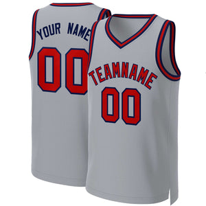 Maillot de basket-ball classique personnalisé gris rouge-marine