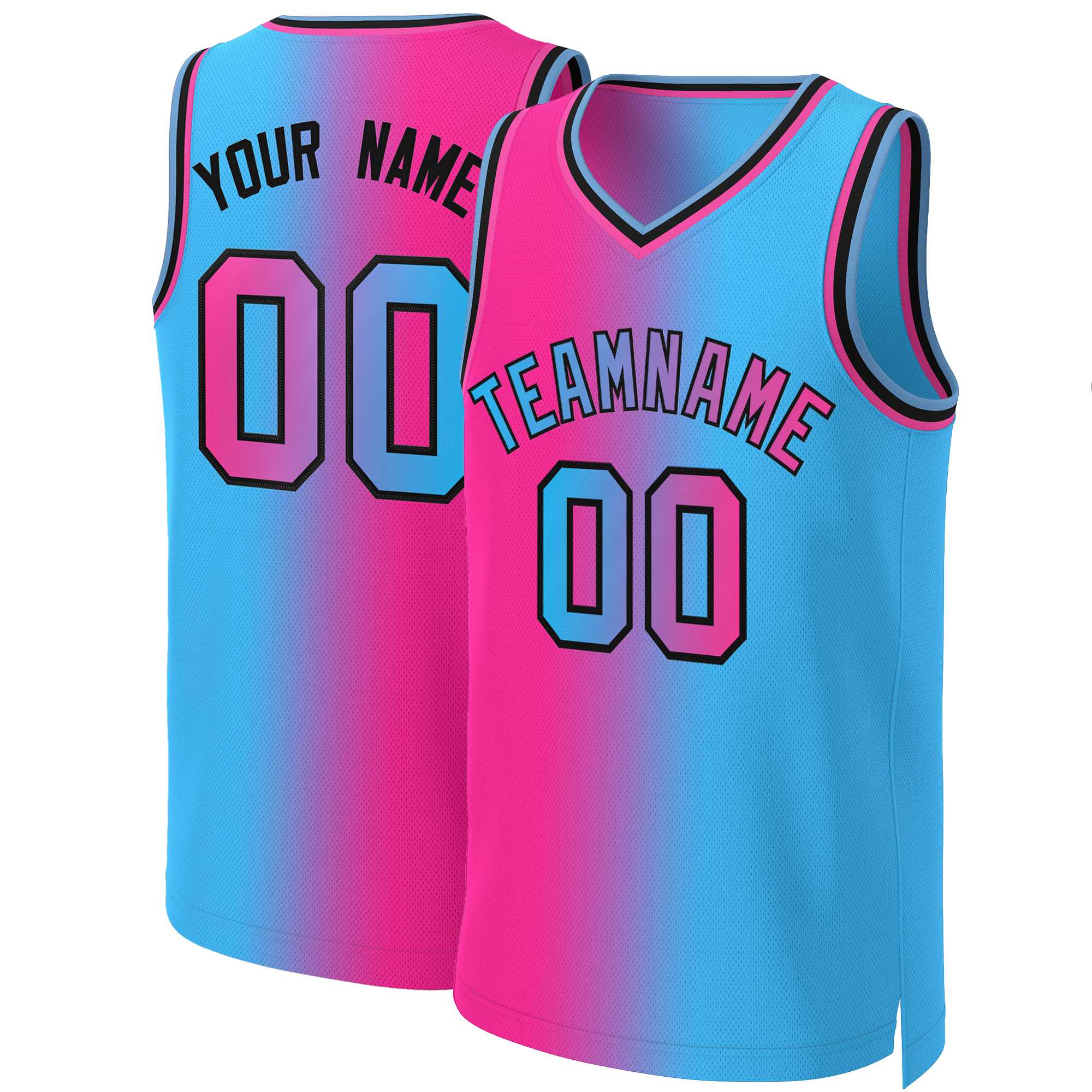 Maillot de basket-ball personnalisé, dégradé rose bleu-noir, hauts à la mode