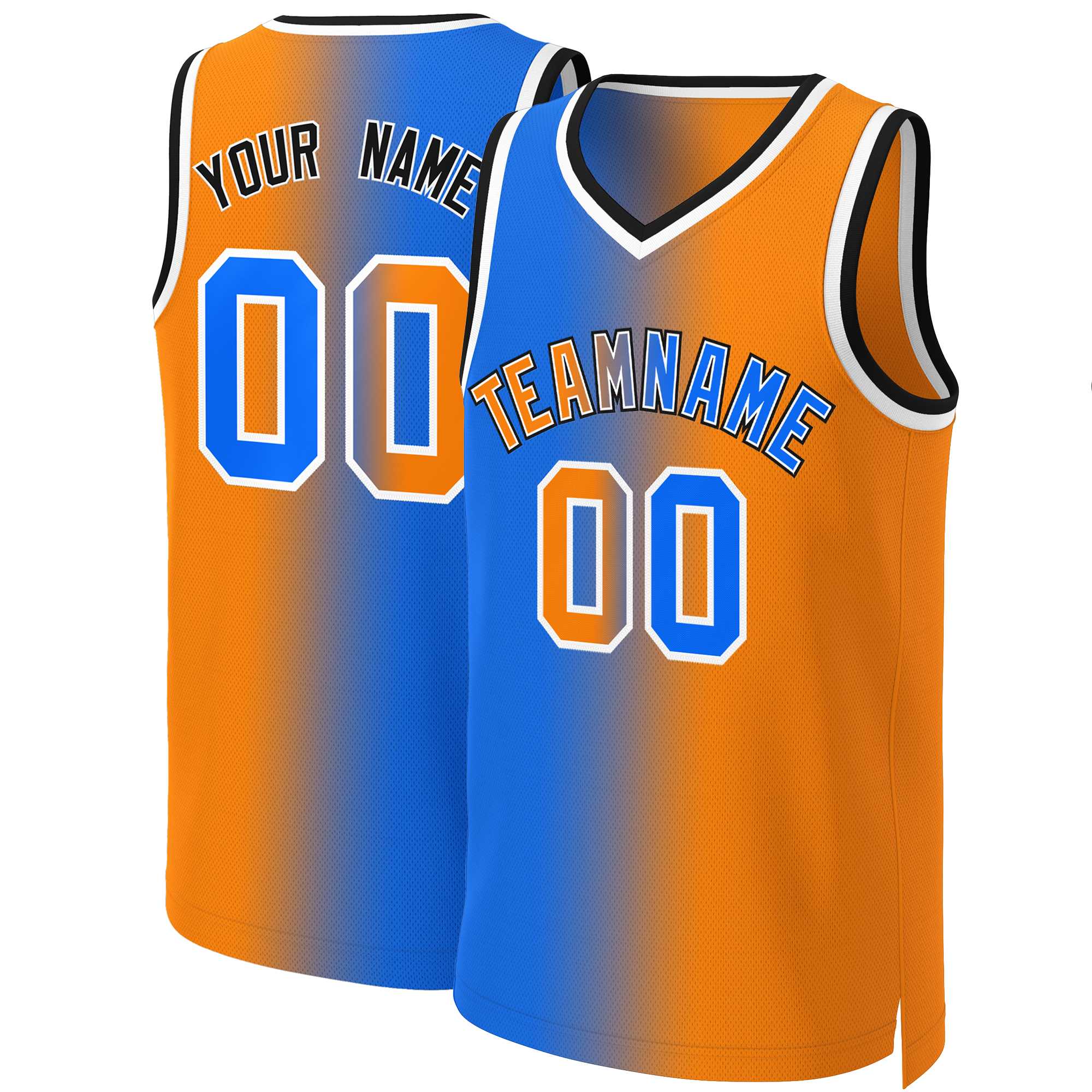 Maillot de basket-ball personnalisé, dégradé bleu Orange-blanc, hauts à la mode