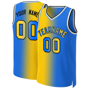 Custom Yellow Blue-Black Gradient Fashion Tops Basketball Jersey