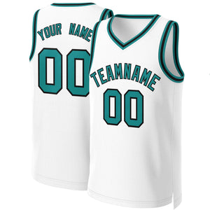 Custom White Teal-Black Classic Tops Basketball Jersey