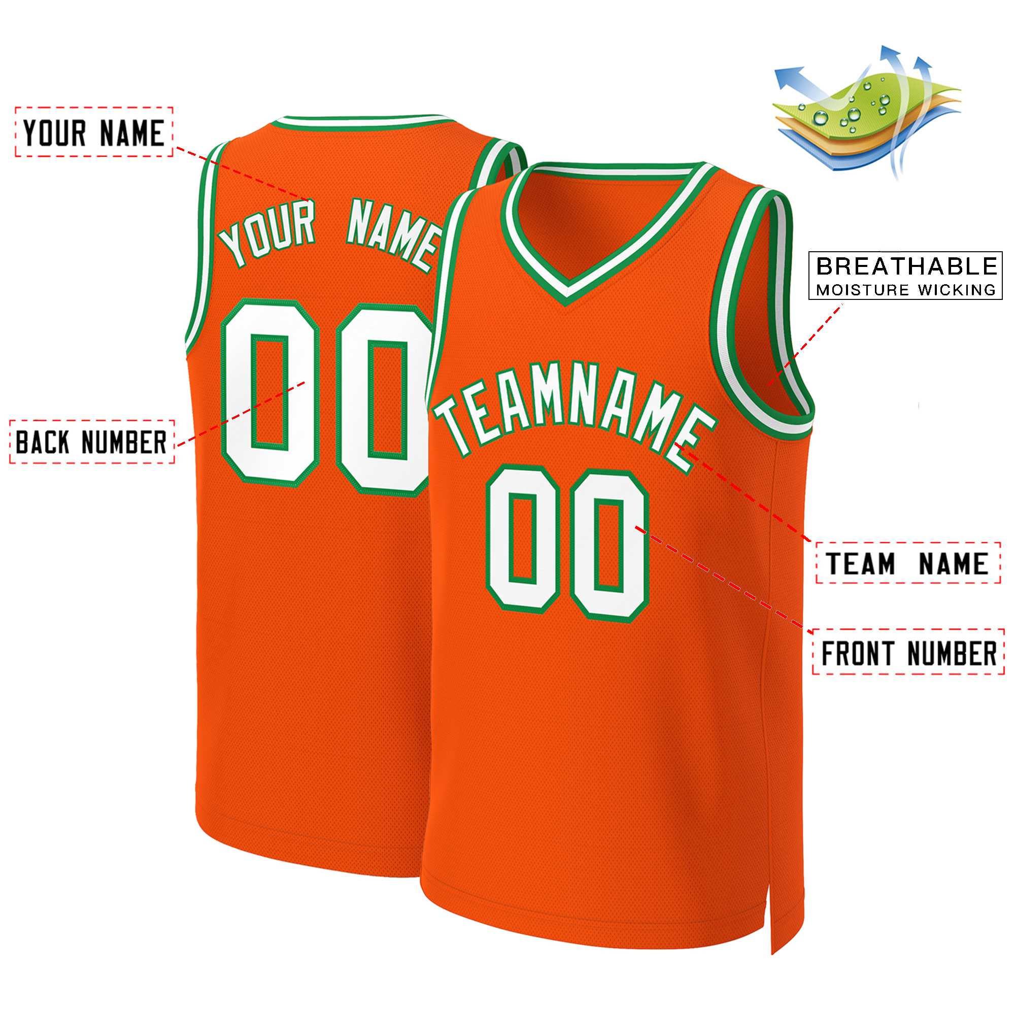 Custom Orange White-Kelly Green Classic Tops Basketball Jersey