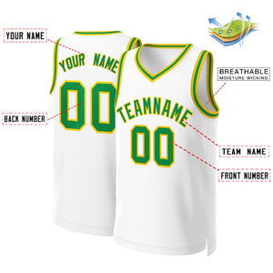 Maillot de basket-ball classique personnalisé blanc vert-jaune