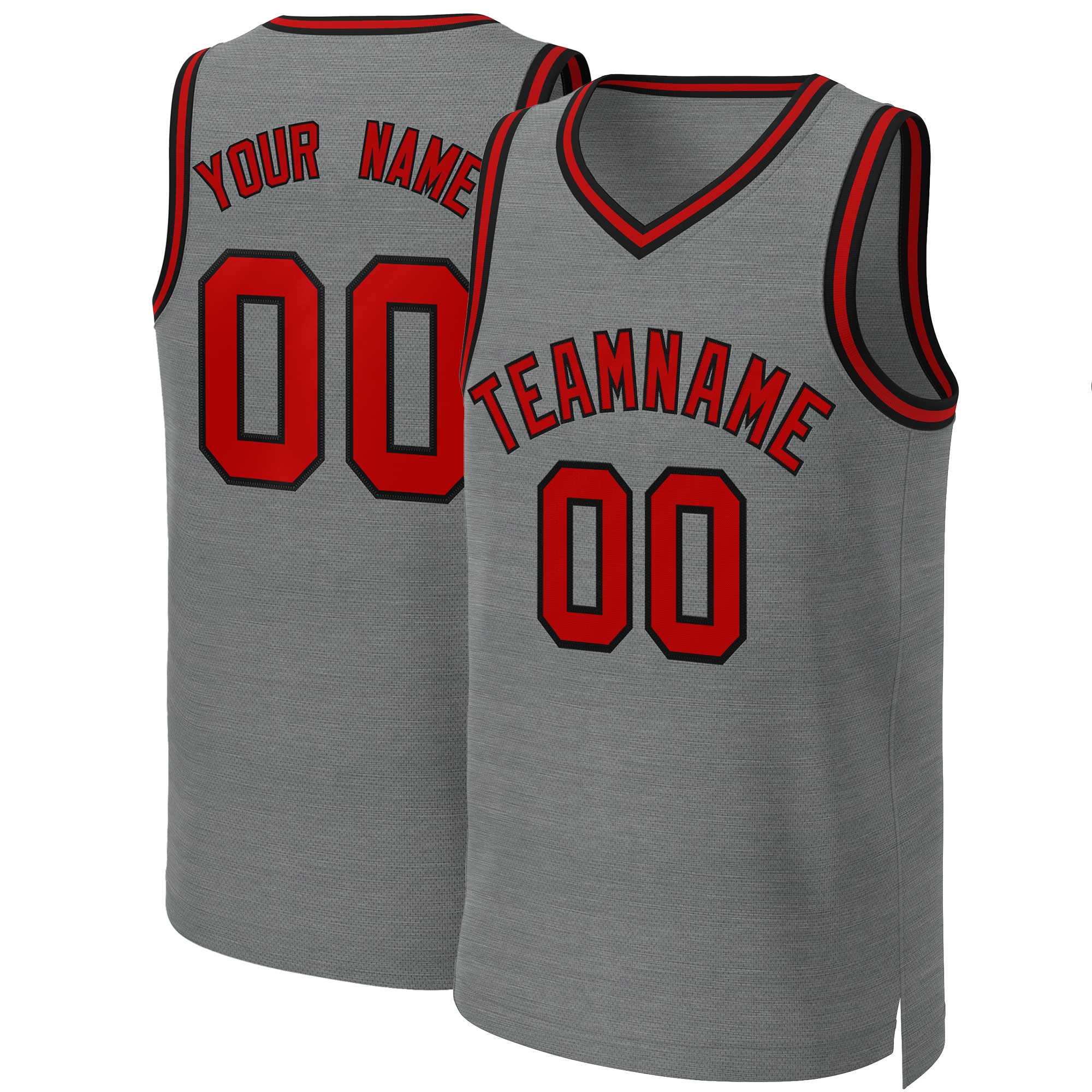 Maillot de basket-ball classique personnalisé gris foncé rouge-noir