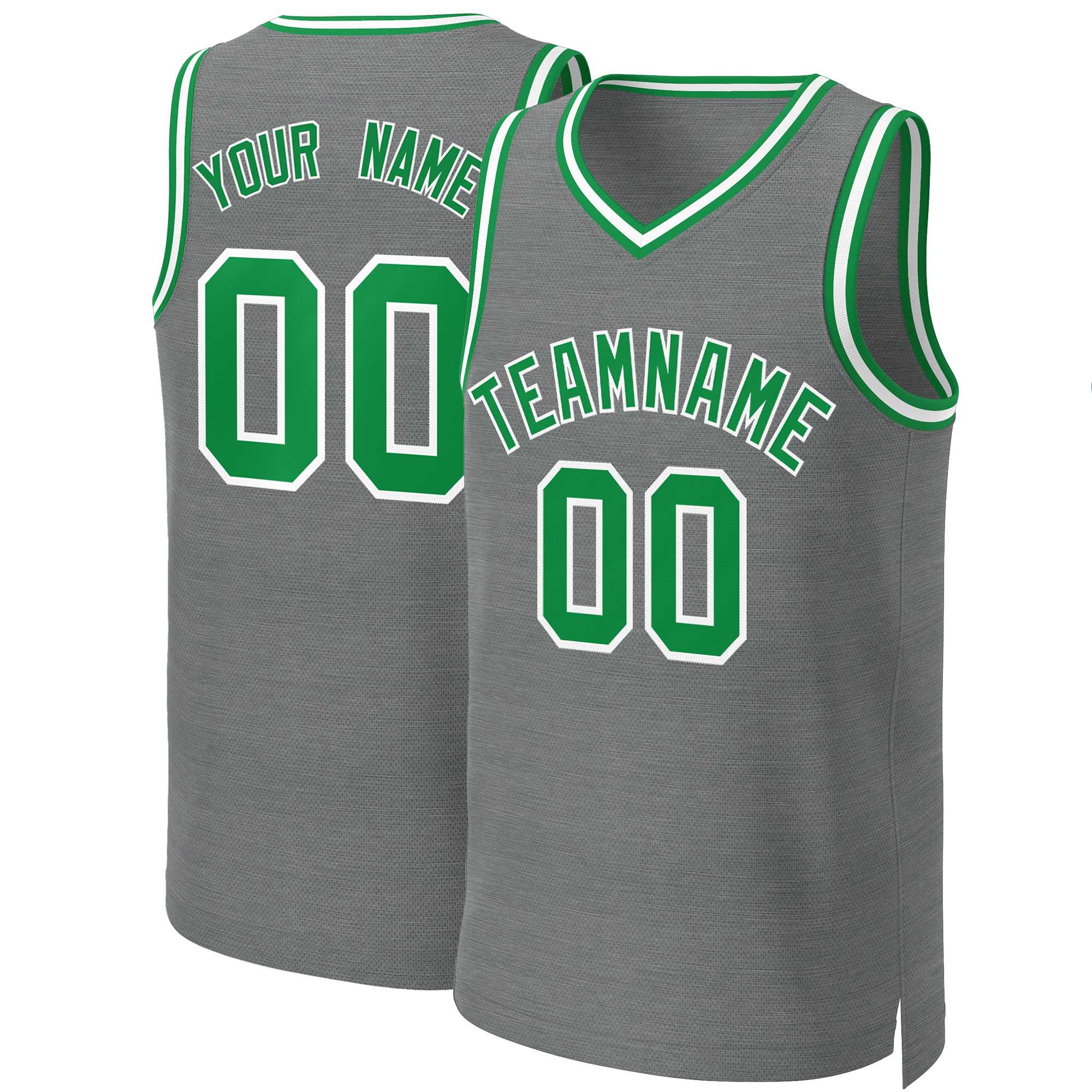 Maillot de basket-ball classique personnalisé gris foncé Kelly vert-blanc