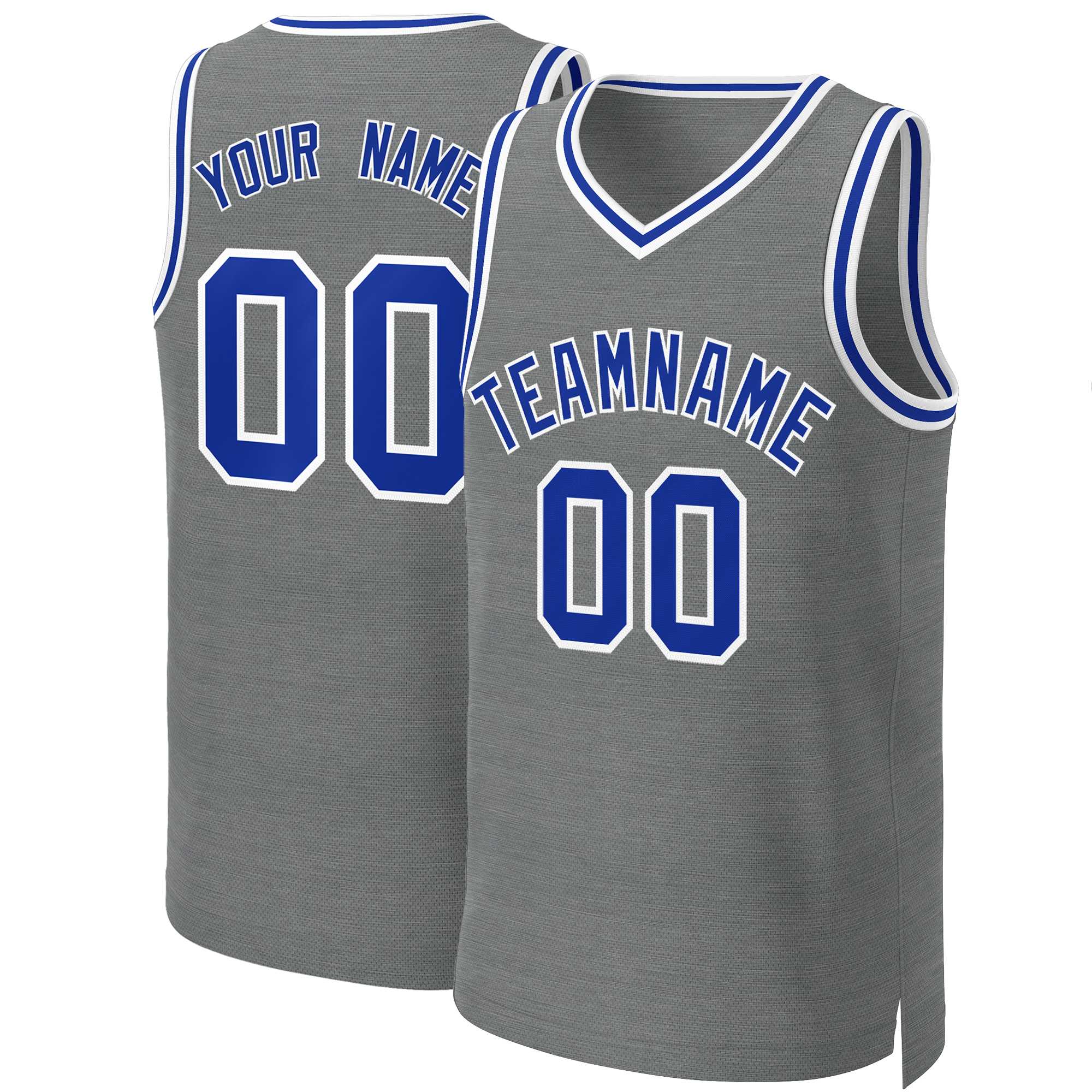 Maillot de basket-ball classique personnalisé gris foncé Royal-blanc