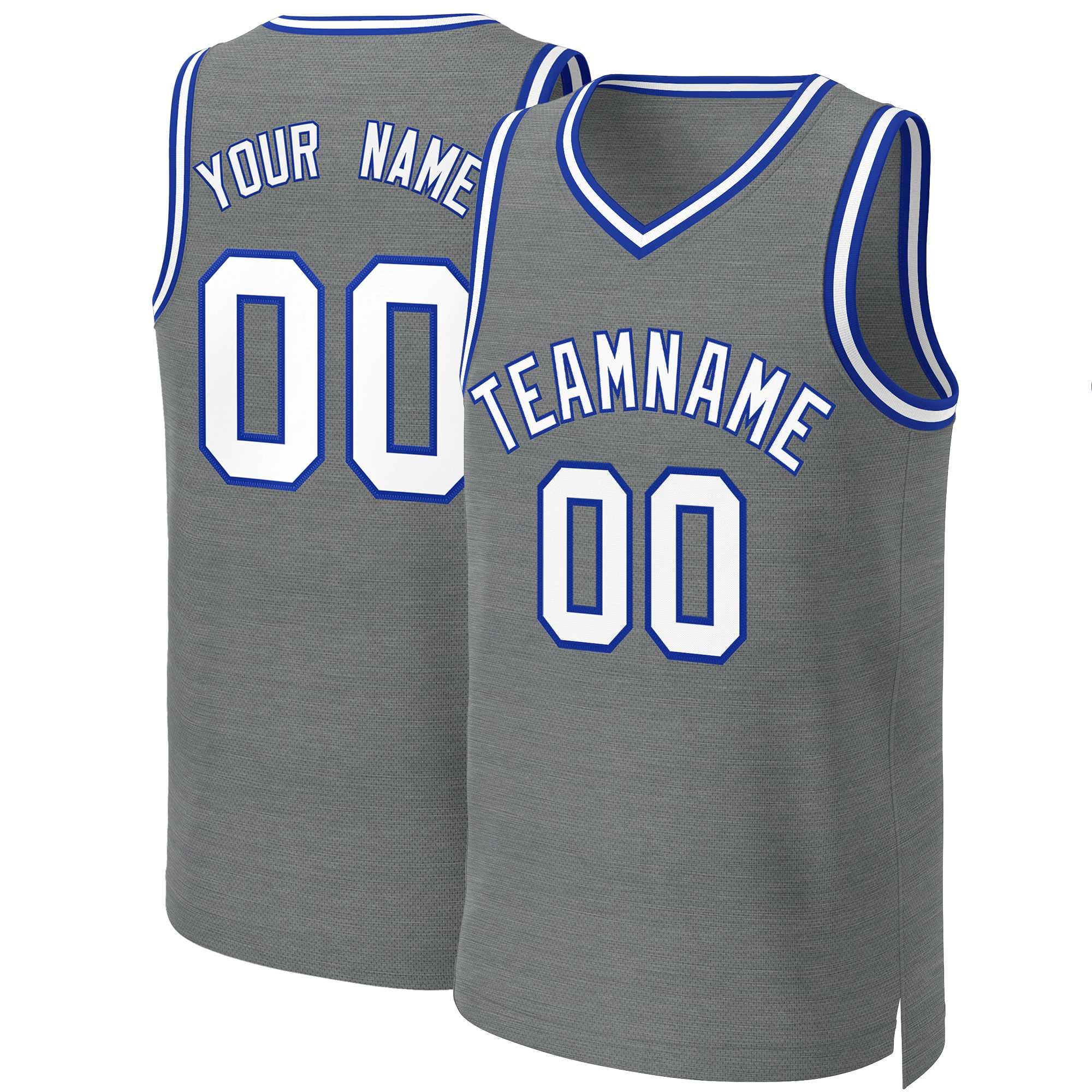 Maillot de basket-ball classique personnalisé gris foncé blanc-Royal