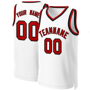 Maillot de basket-ball classique personnalisé blanc rouge-noir