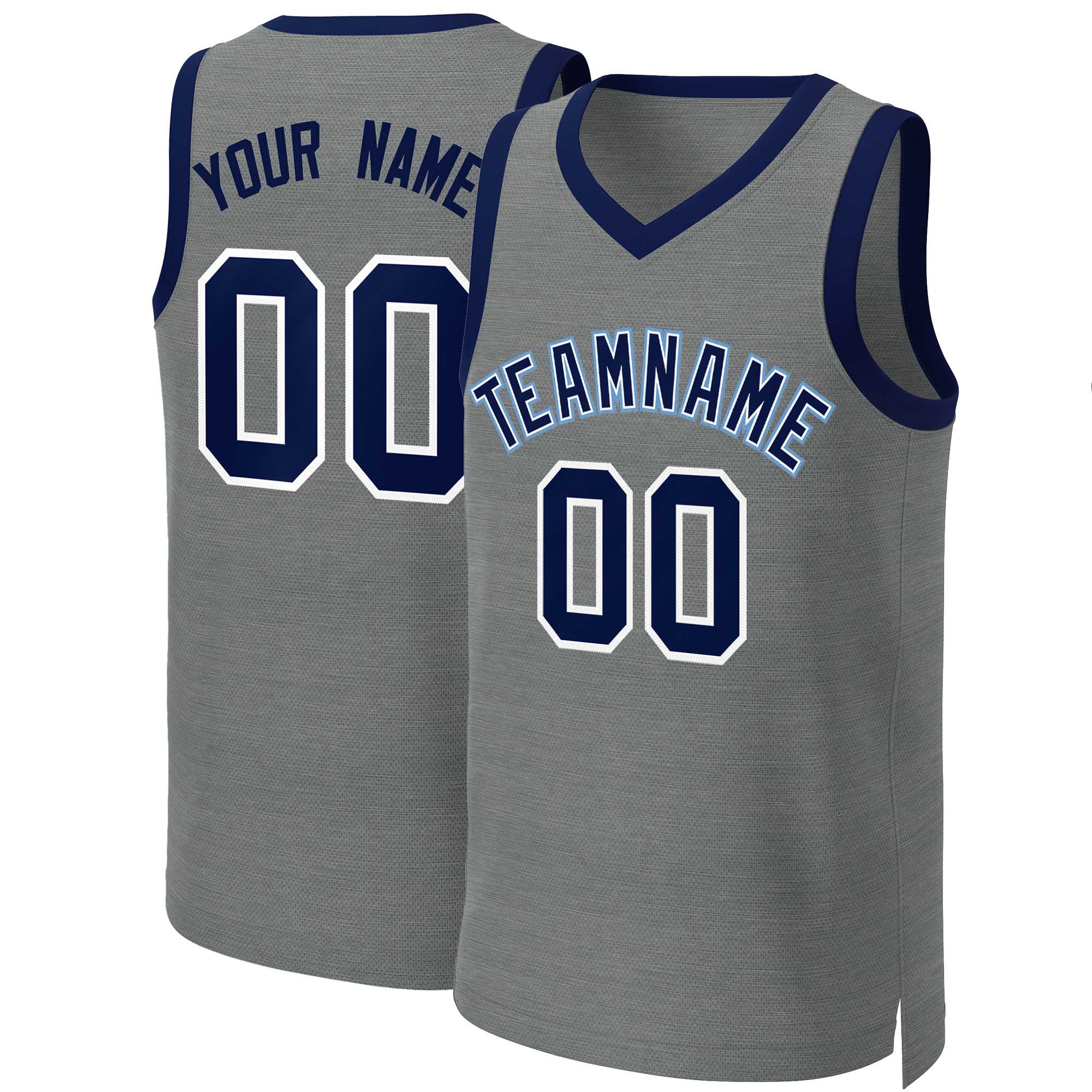 Maillot de basket-ball classique personnalisé gris foncé marine-blanc