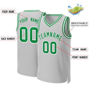 Custom Gray Kelly Green-White Classic Tops Basketball Jersey