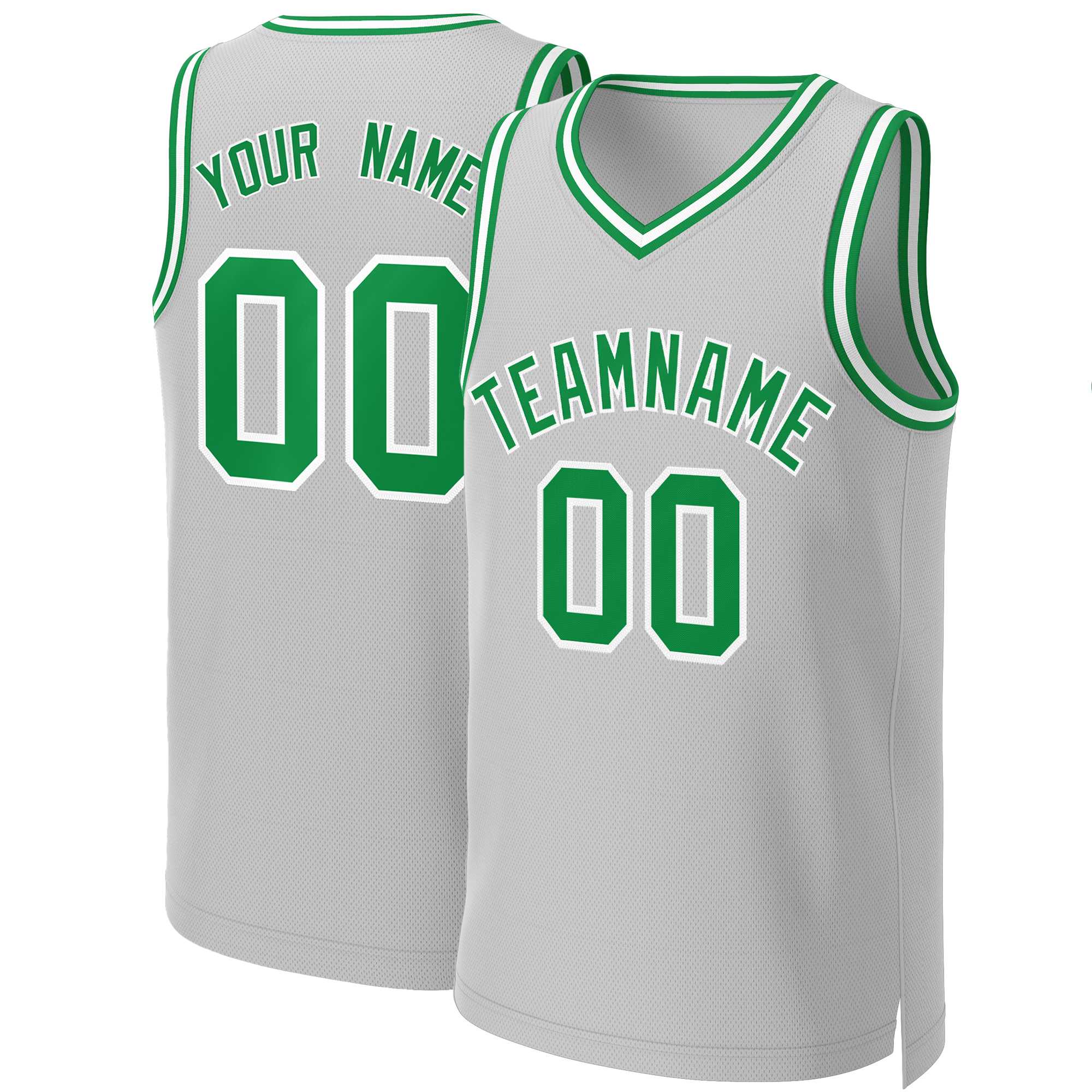 Maillot de basket-ball classique personnalisé gris Kelly vert-blanc