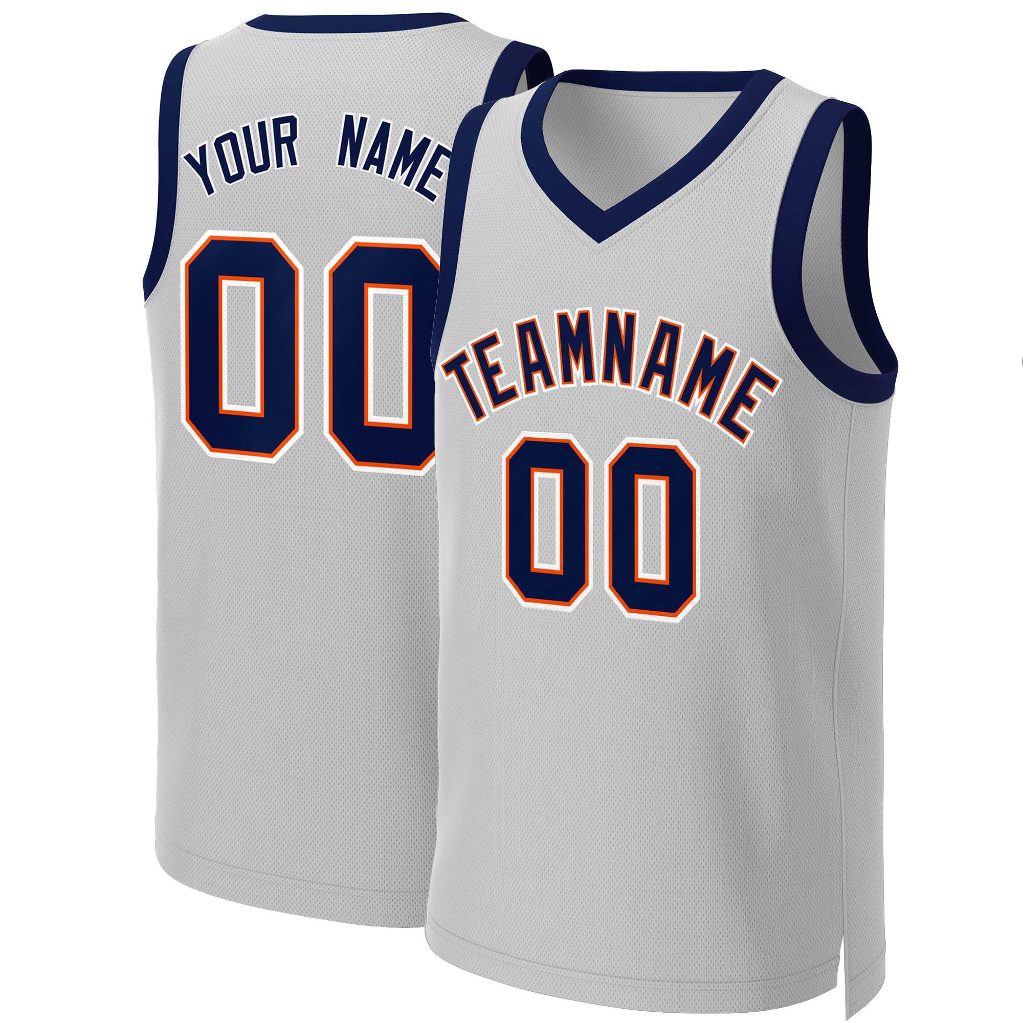 Custom Gray Navy-Orange Classic Tops Basketball Jersey