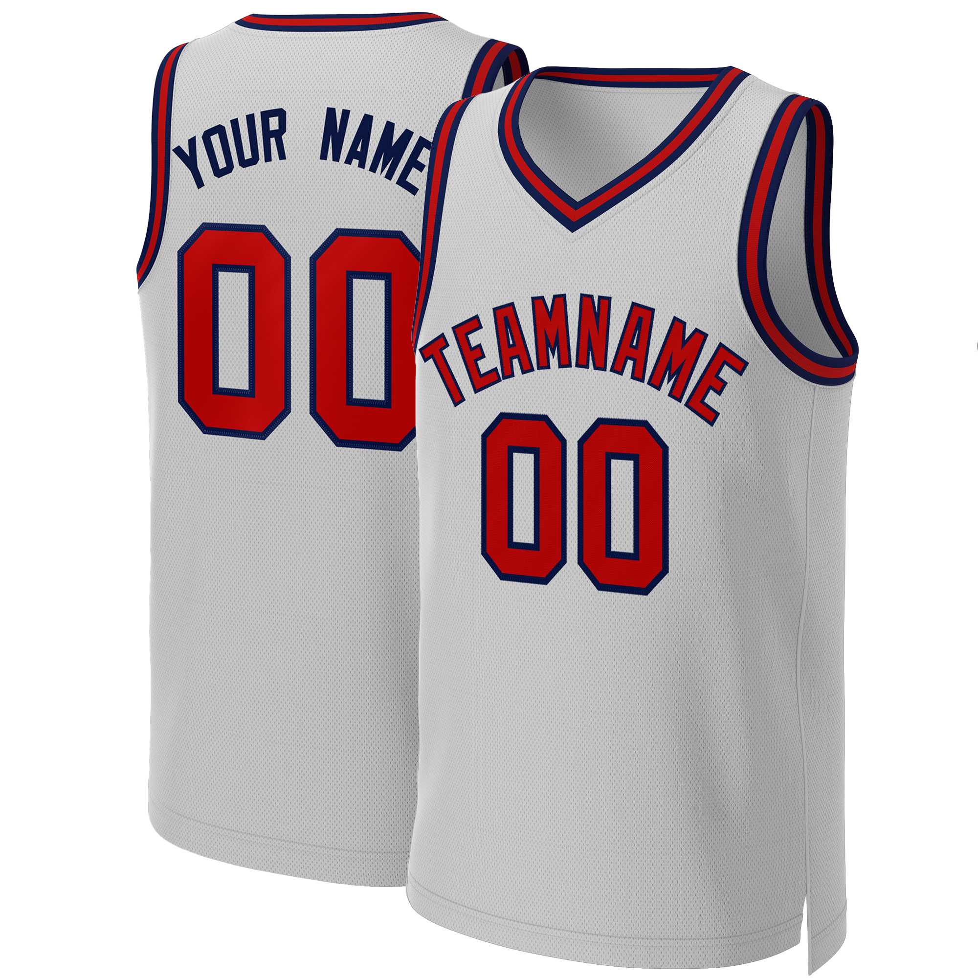 Maillot de basket-ball classique personnalisé gris rouge-marine