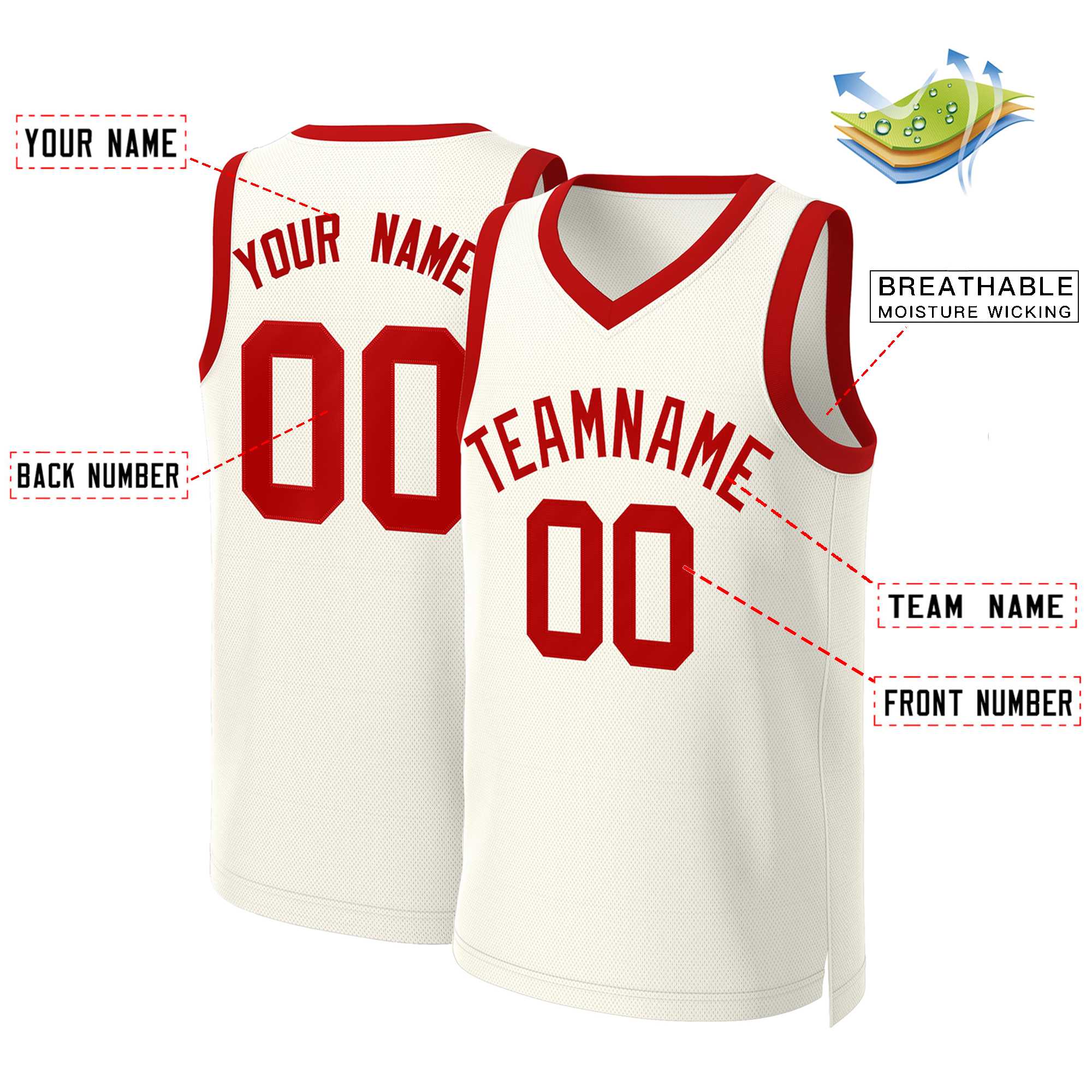 Maillot de basket-ball classique rouge kaki personnalisé