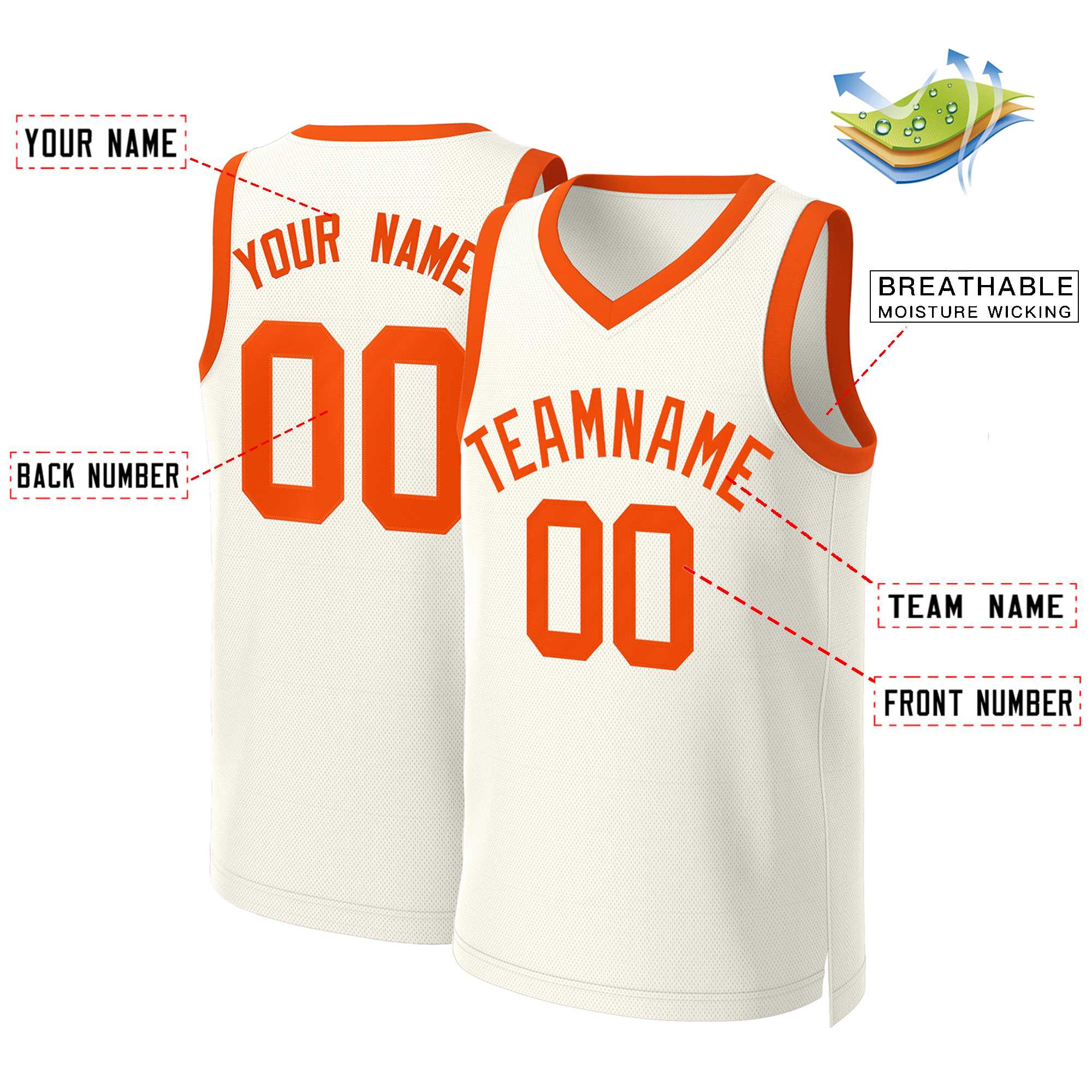 Maillot de basket-ball classique personnalisé kaki Orange