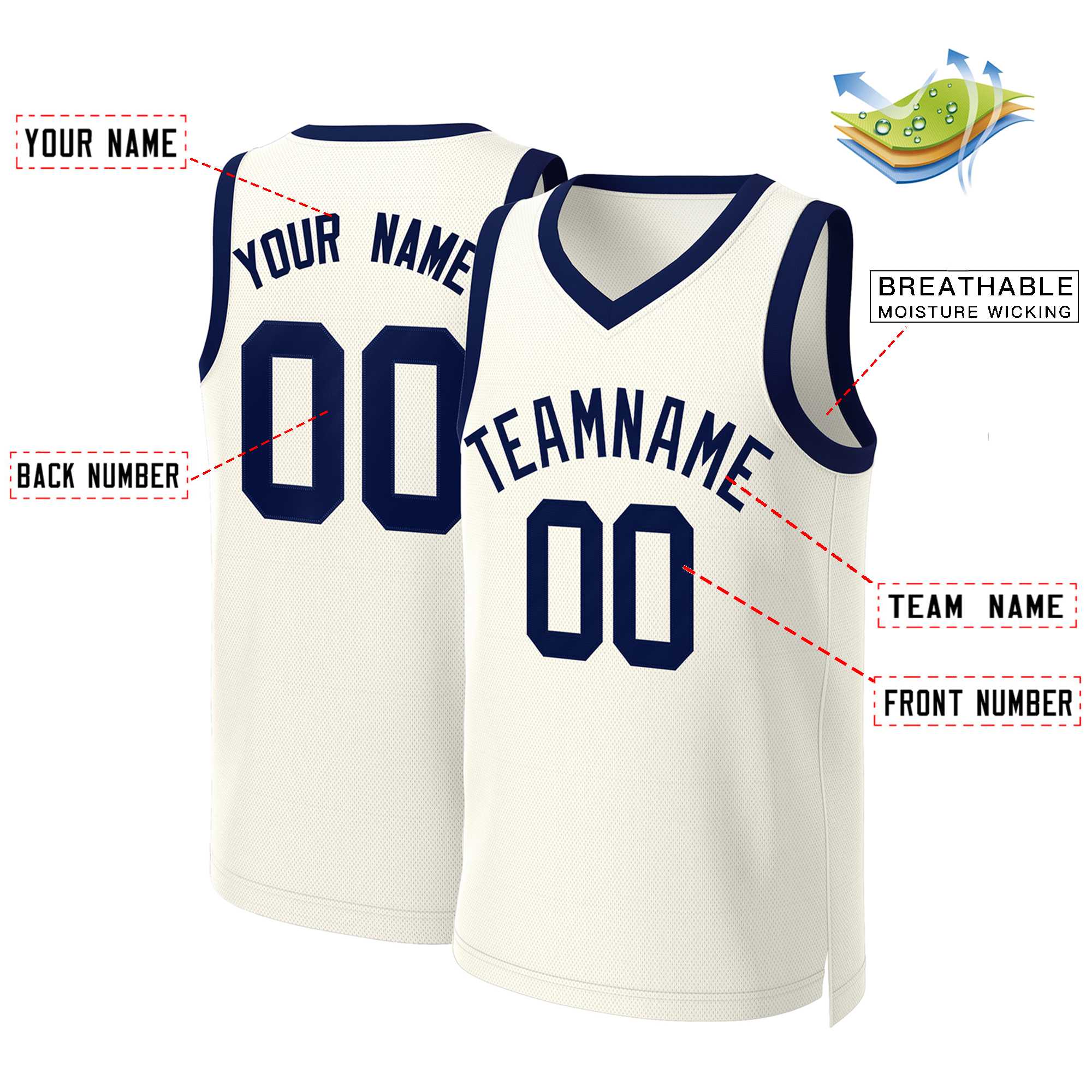 Maillot de basket-ball classique kaki marine personnalisé