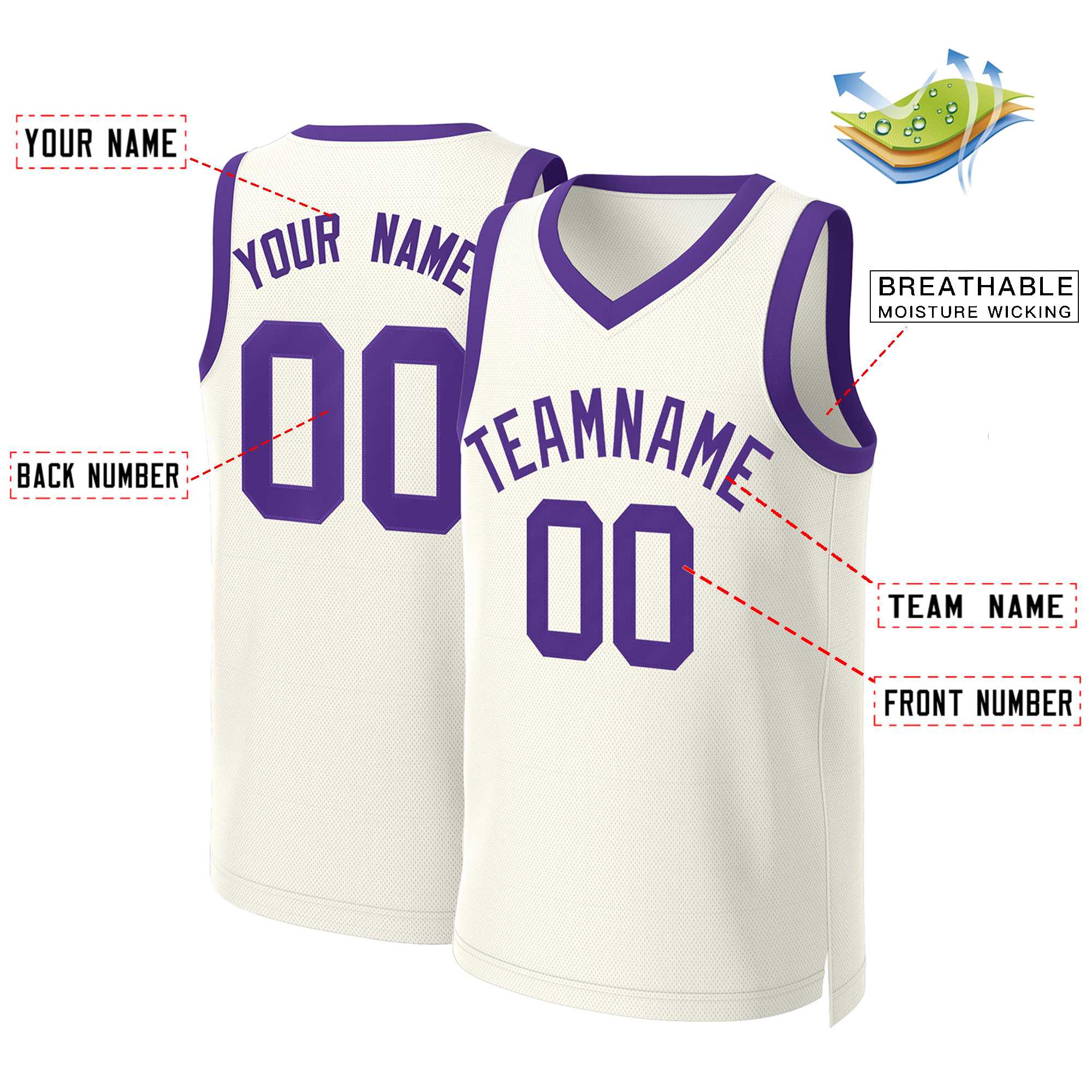 Maillot de basket-ball classique personnalisé kaki violet