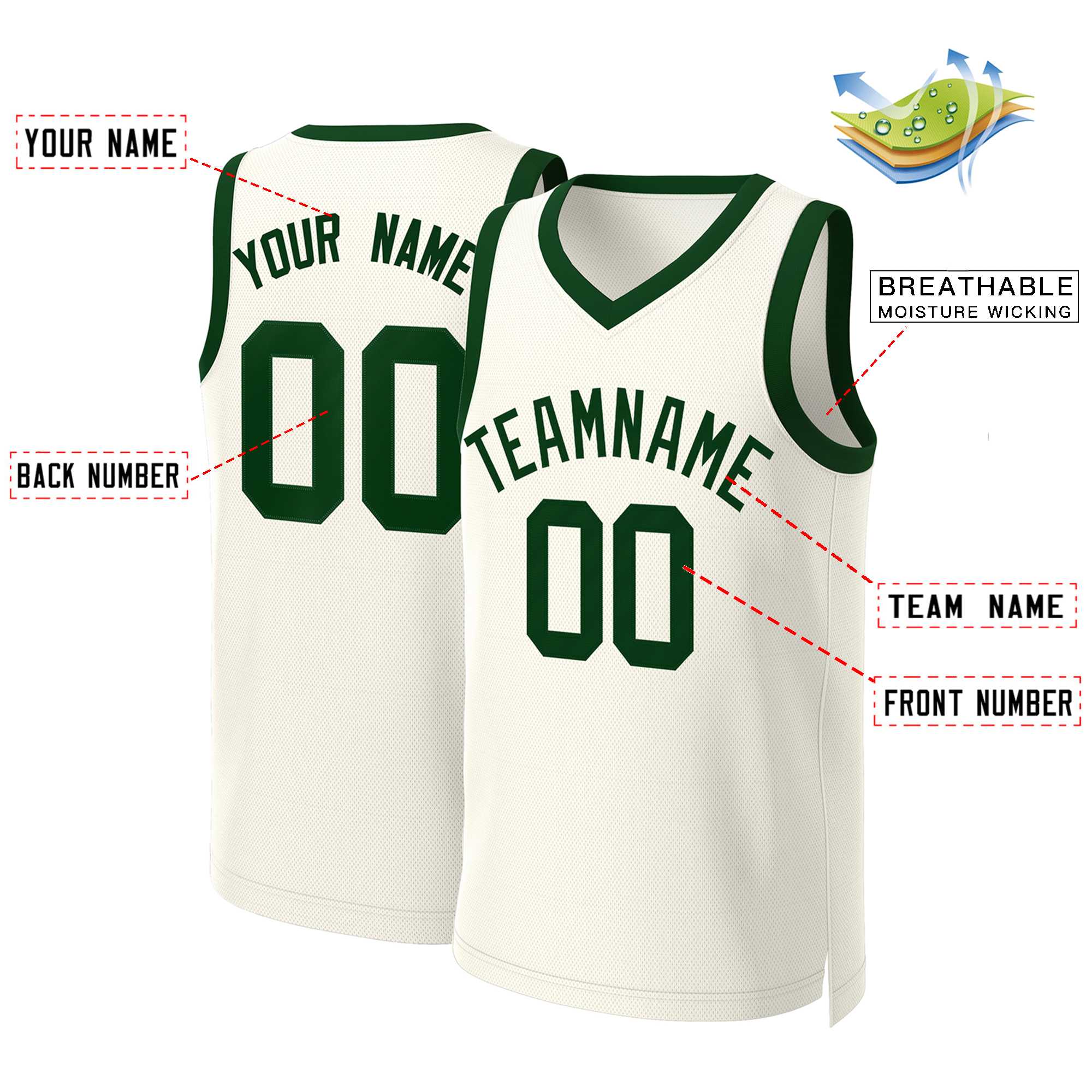 Maillot de basket-ball classique vert kaki personnalisé