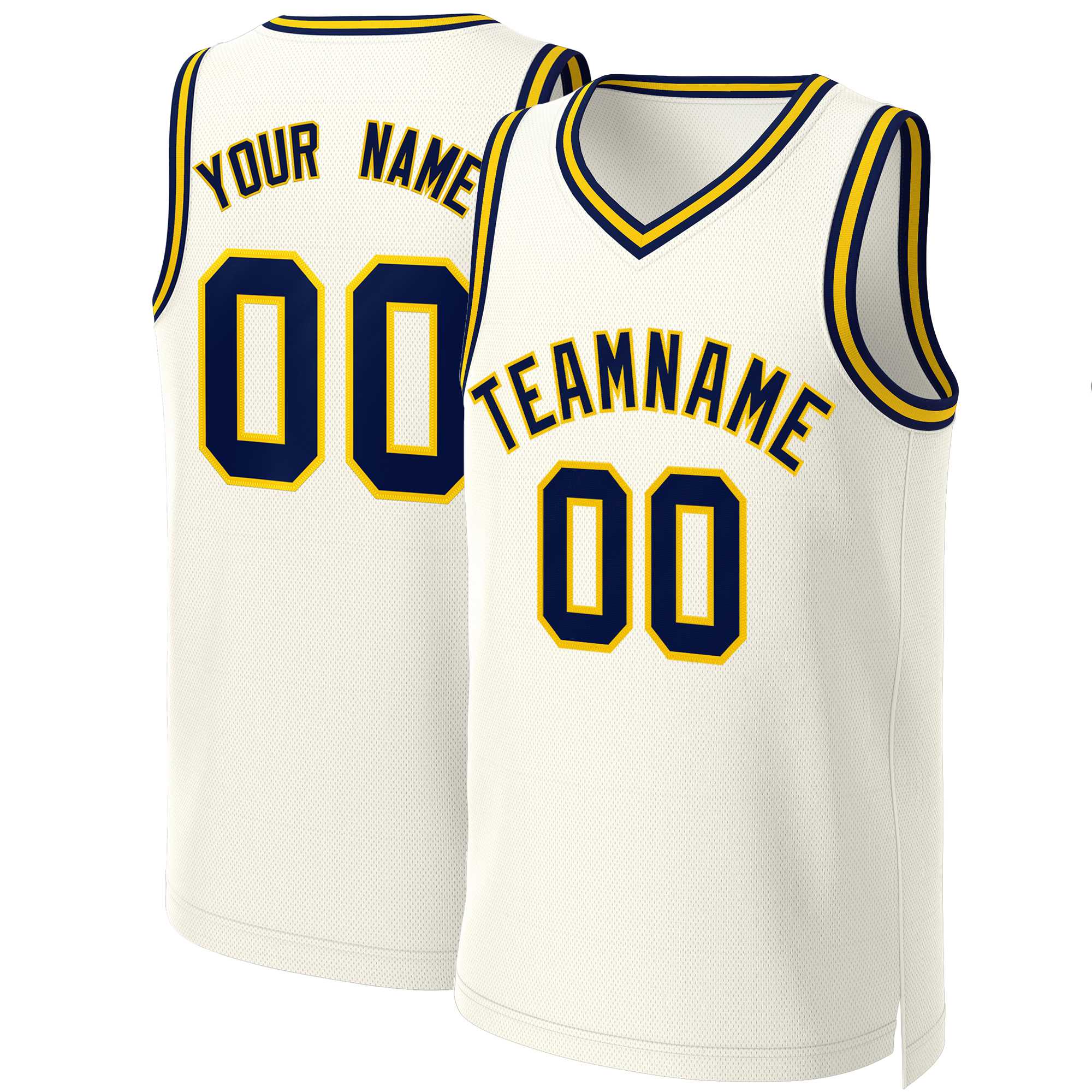 Custom Khaki Navy-Yellow Classic Tops Basketball Jersey