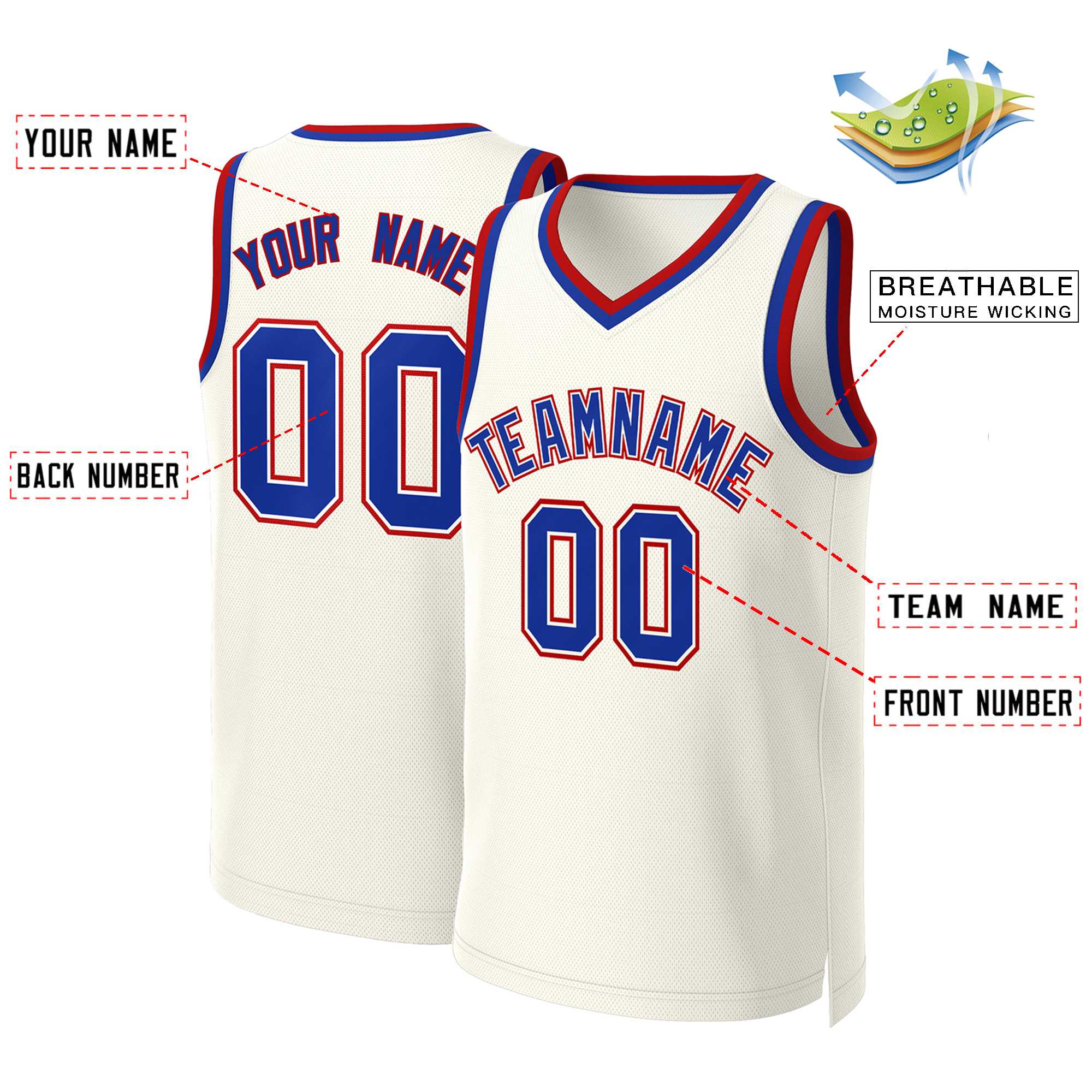 Maillot de basket-ball classique kaki personnalisé, Royal-blanc