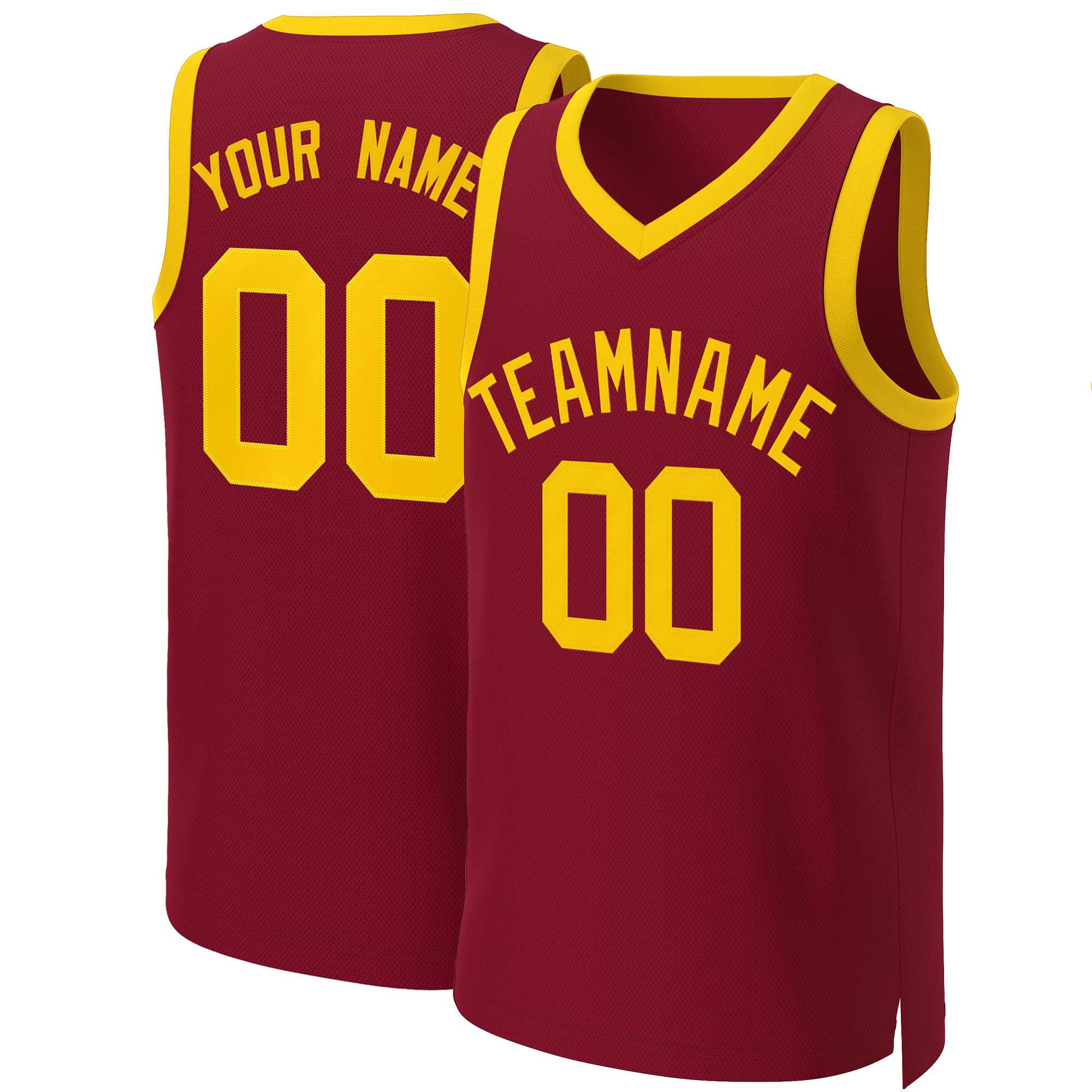 Custom Maroon Yellow Classic Tops Basketball Jersey