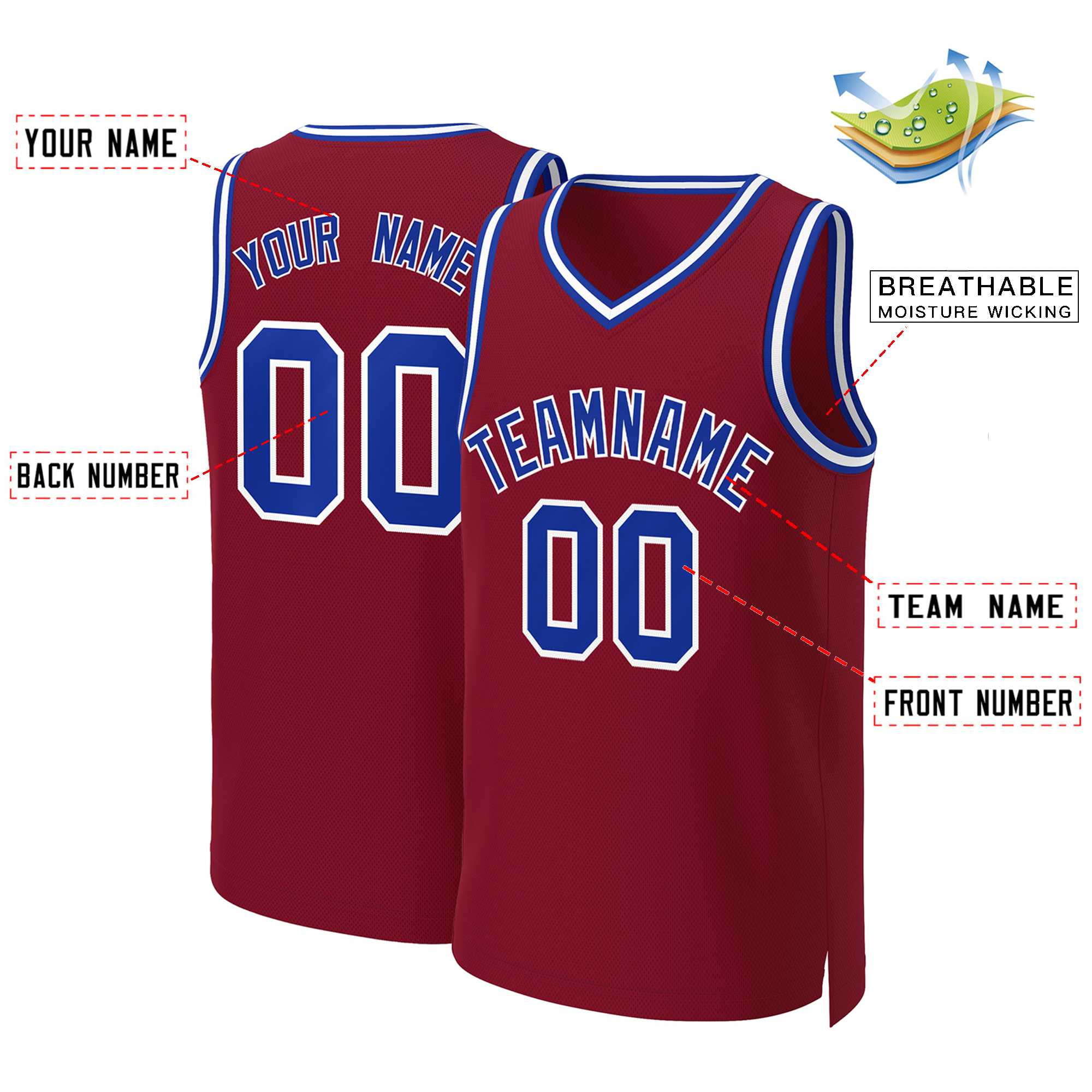 Custom Maroon Royal-White Classic Tops Basketball Jersey