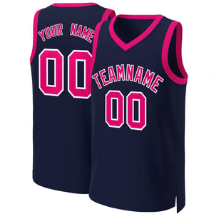 Custom Navy Pink-White Classic Tops Basketball Jersey