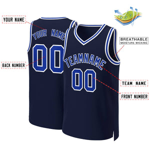 Maillot de basket-ball classique personnalisé, bleu marine Royal-blanc