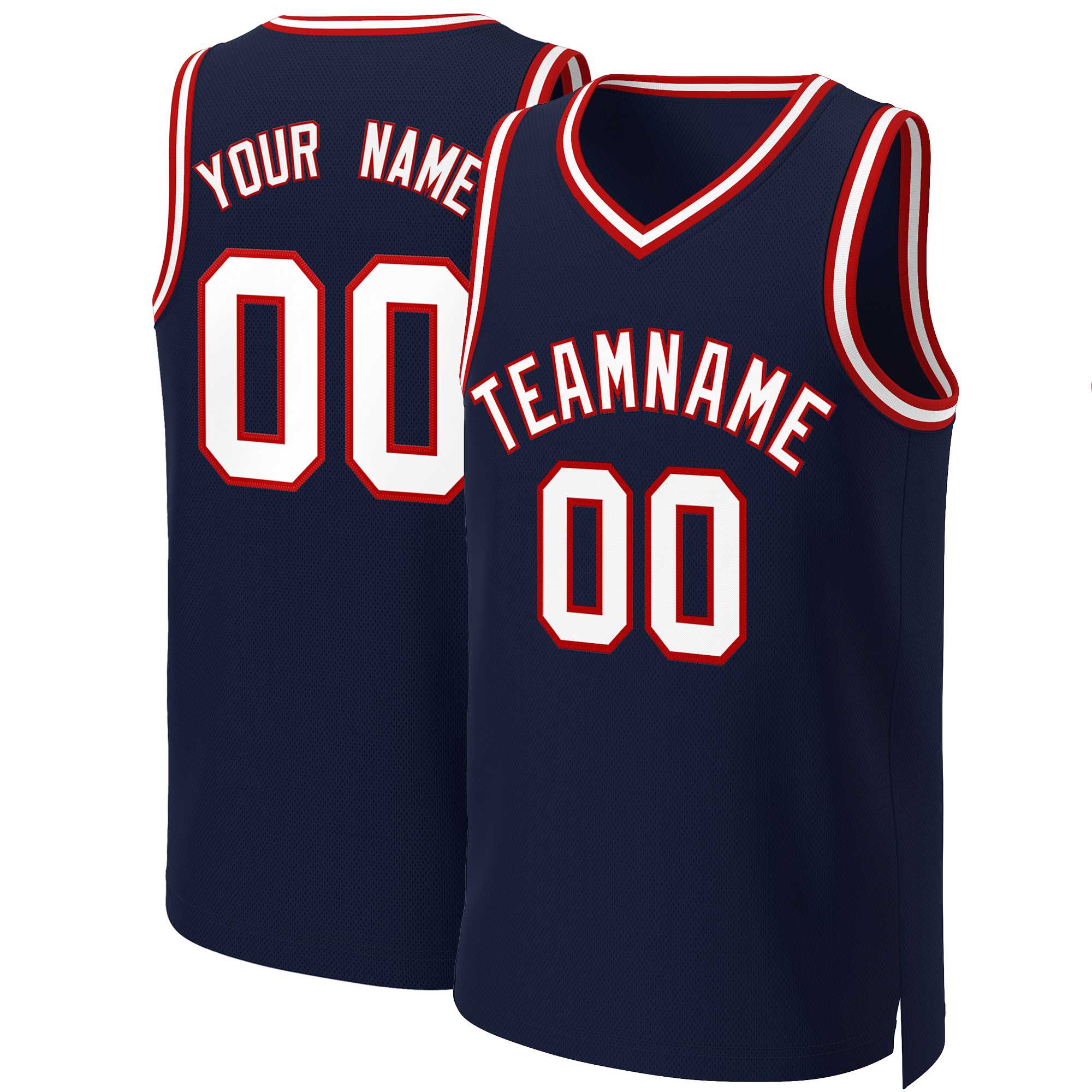 Maillot de basket-ball classique personnalisé, blanc-rouge, bleu marine