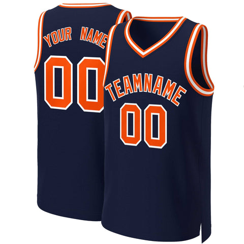 Custom Navy Orange-White Classic Tops Basketball Jersey