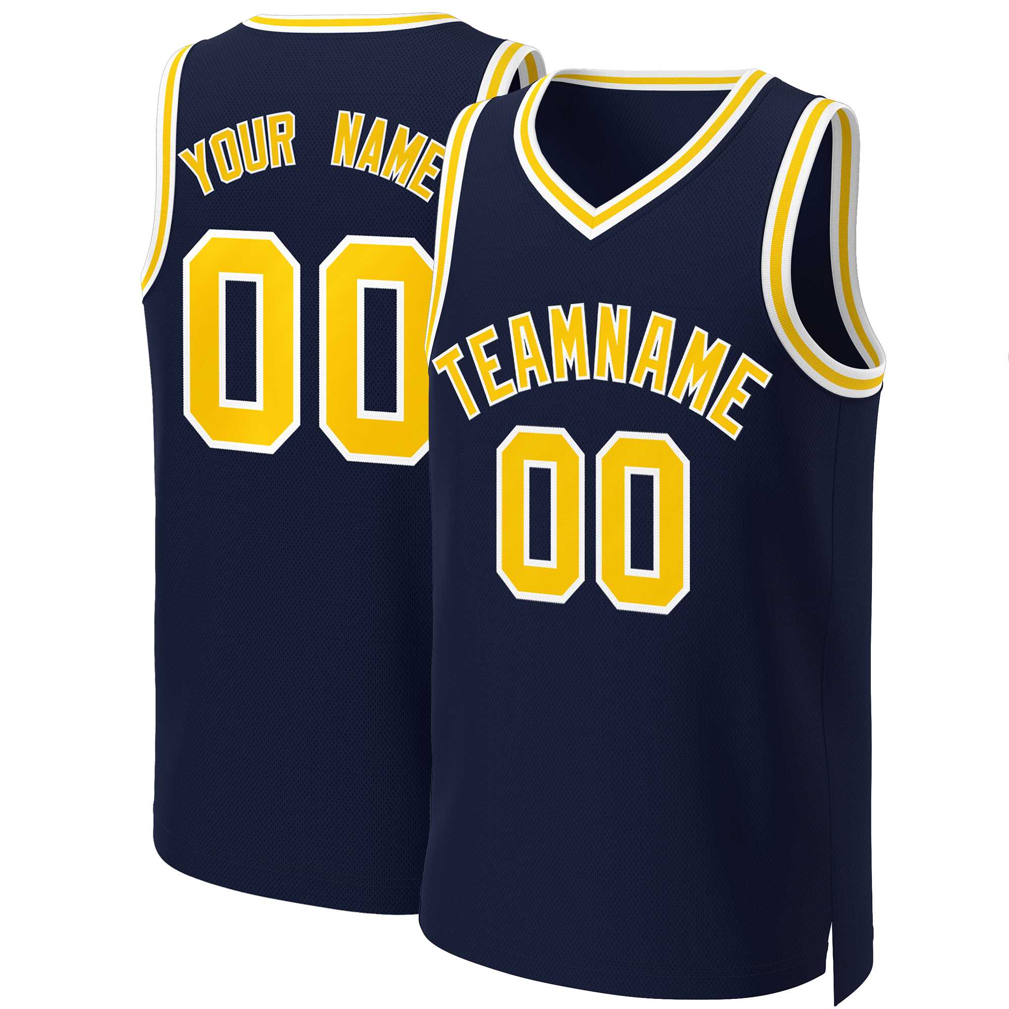 Custom Navy Yellow-White Classic Tops Basketball Jersey