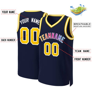 Custom Navy Yellow-White Classic Gradient Fashion Tops Basketball Jersey