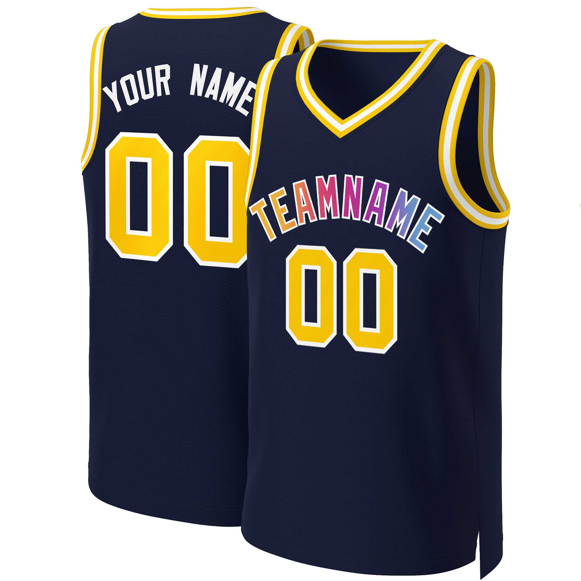 Custom Navy Yellow-White Classic Gradient Fashion Tops Basketball Jersey