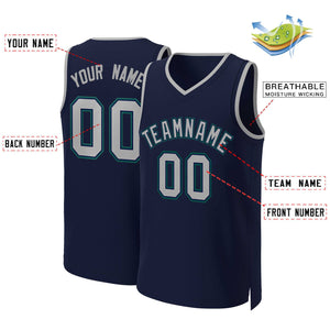 Maillot de basket-ball classique personnalisé gris-marine, personnalisé