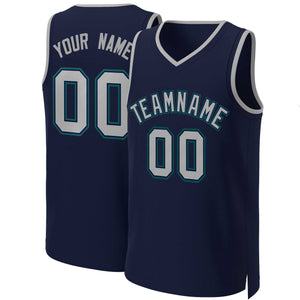 Maillot de basket-ball classique personnalisé gris-marine, personnalisé