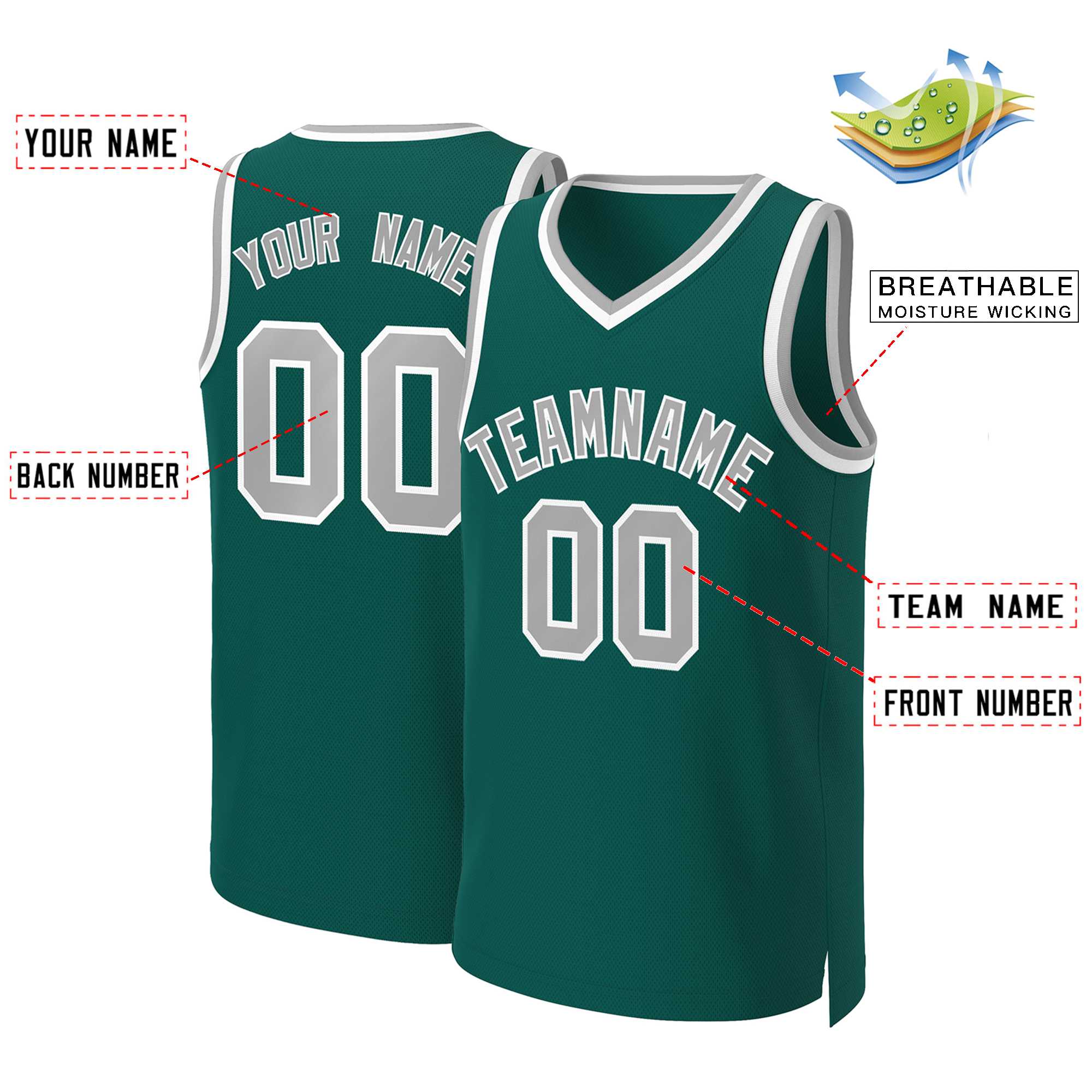 Custom Aqua Gray-White Classic Tops Basketball Jersey