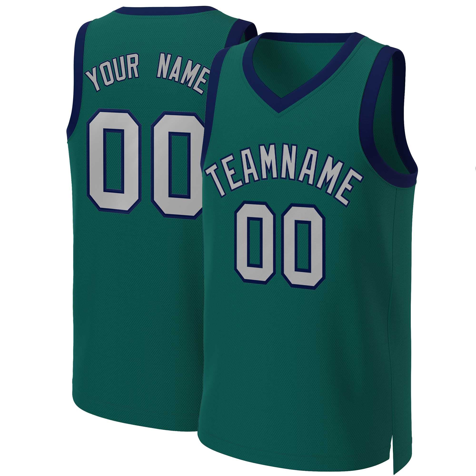 Maillot de basket-ball classique personnalisé Aqua gris-marine