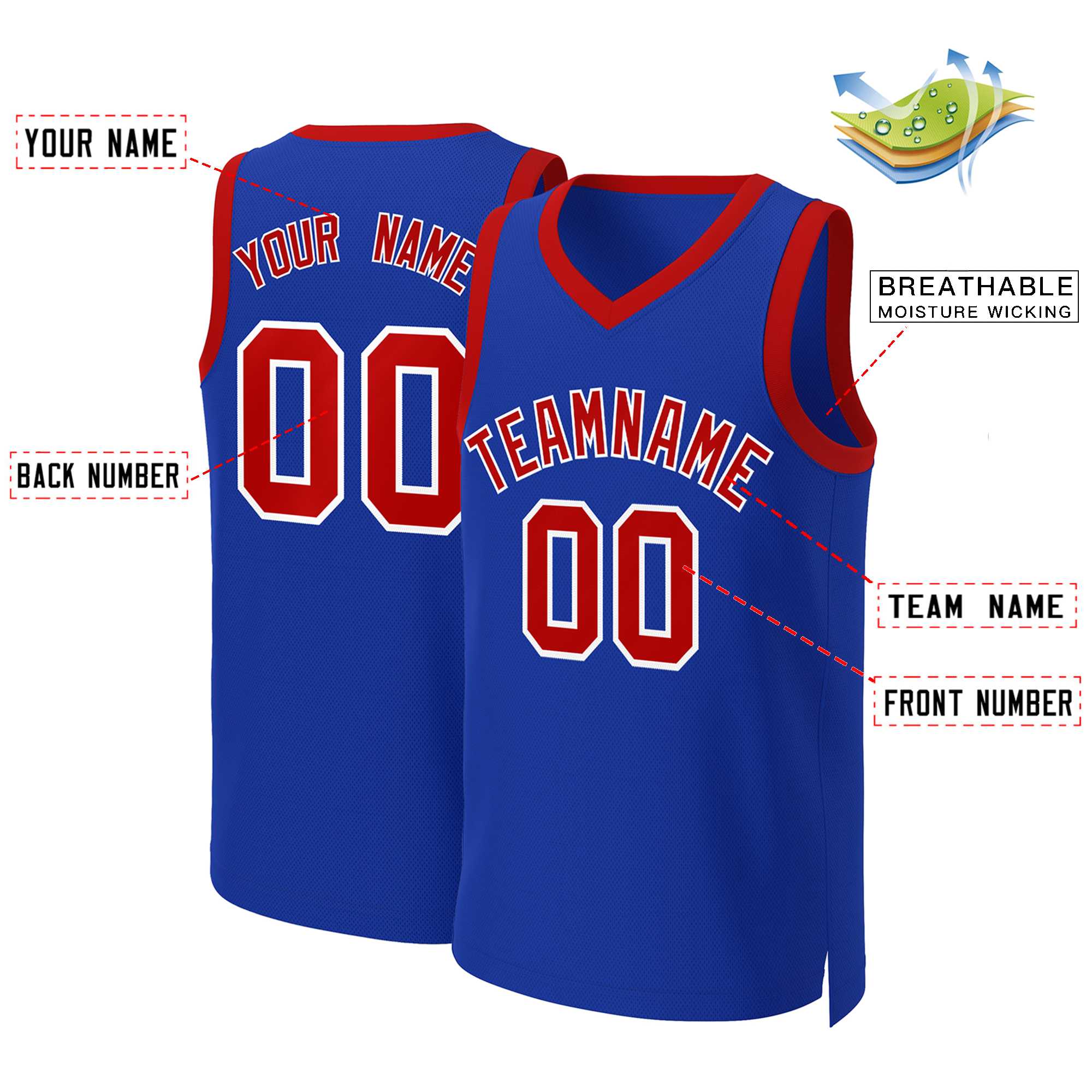 Maillot de basket-ball classique personnalisé Royal rouge-blanc