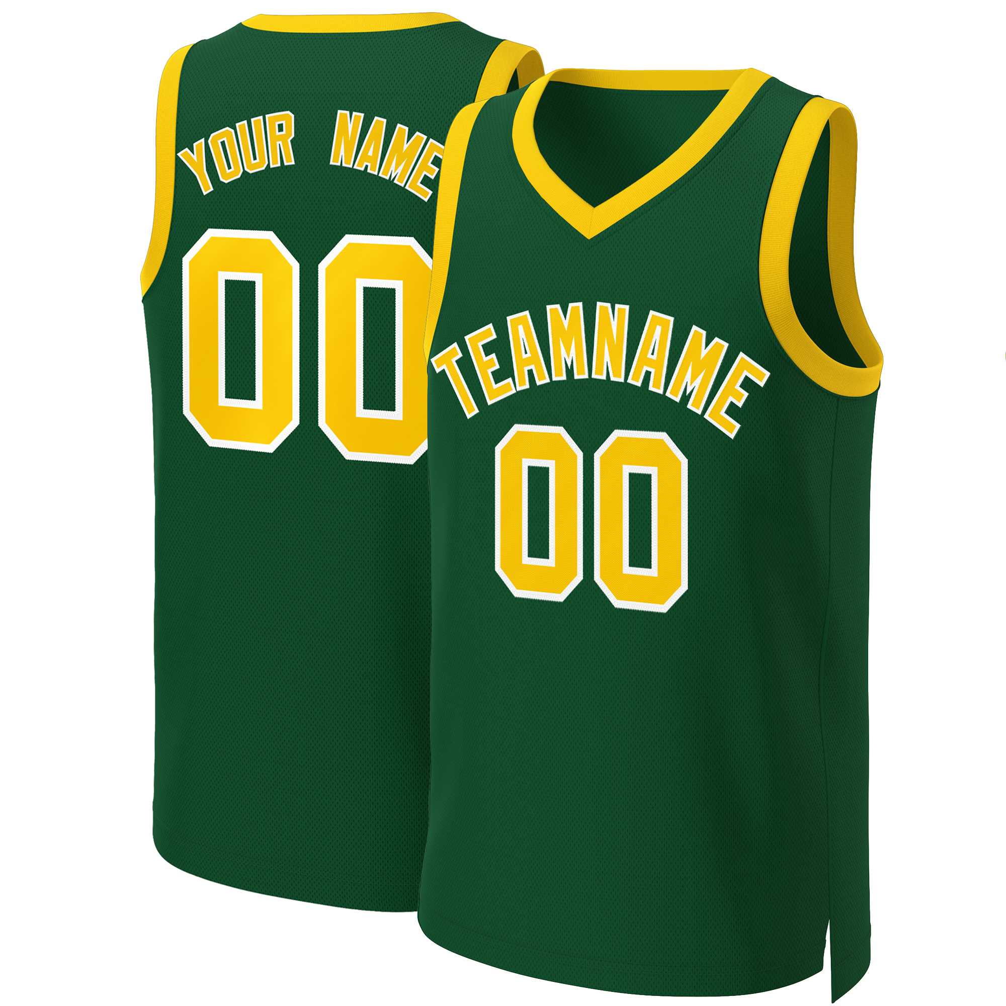 Maillot de basket-ball classique personnalisé vert or-blanc