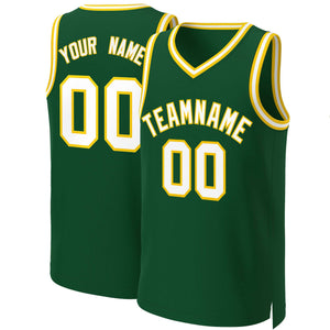 Maillot de basket-ball classique personnalisé vert blanc-or