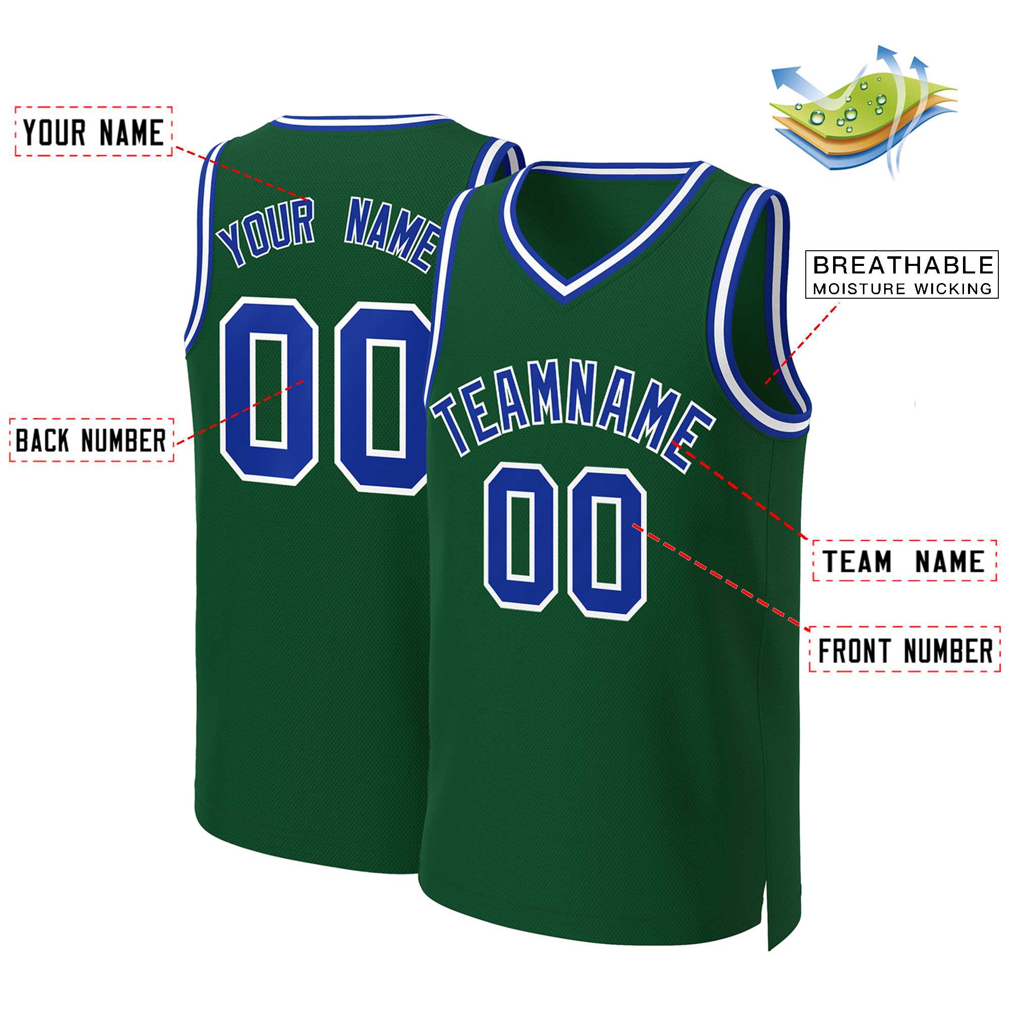 Custom Green Royal-White Classic Tops Basketball Jersey