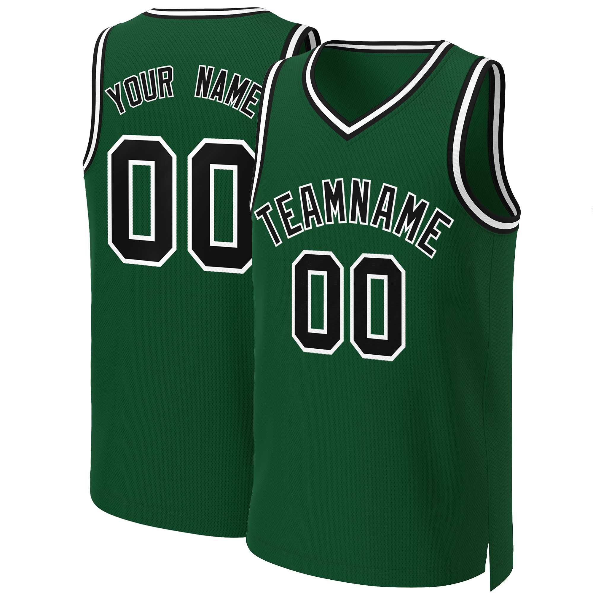 Maillot de basket-ball classique personnalisé vert noir-blanc