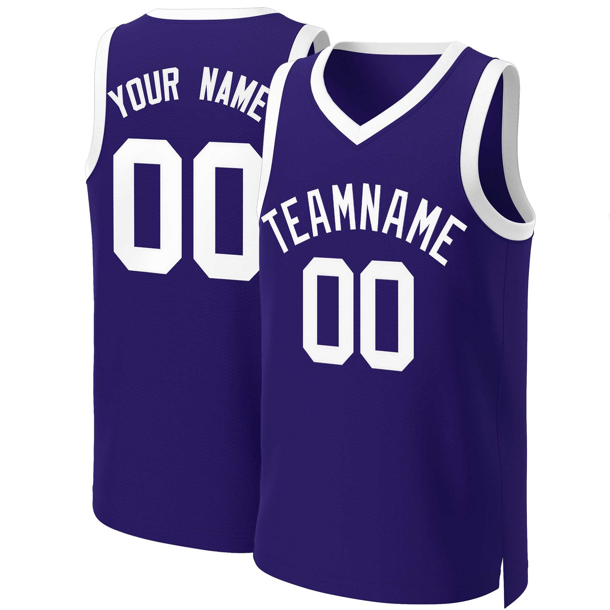 Maillot de basket-ball classique violet et blanc personnalisé