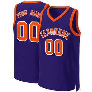 Maillot de basket-ball classique personnalisé violet orange-blanc