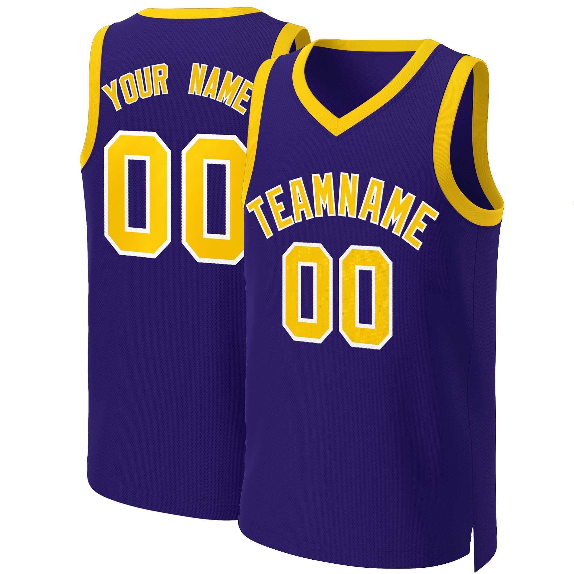 Maillot de basket-ball classique personnalisé violet or-blanc