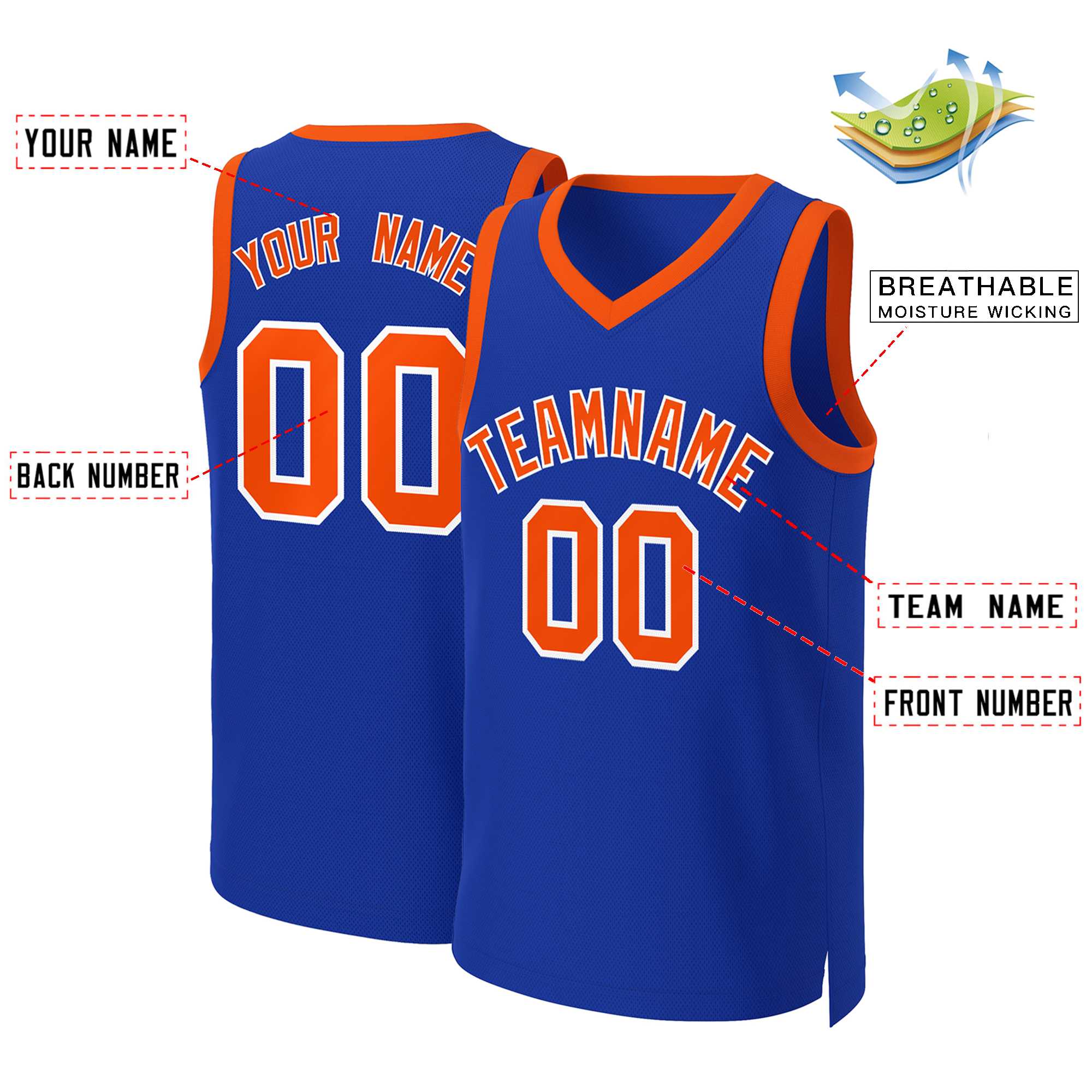 Maillot de basket-ball classique personnalisé Royal Orange-blanc