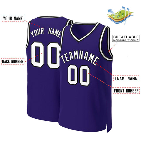 Custom Purple White-Black Classic Tops Basketball Jersey