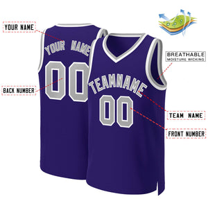 Maillot de basket-ball classique personnalisé violet gris-blanc